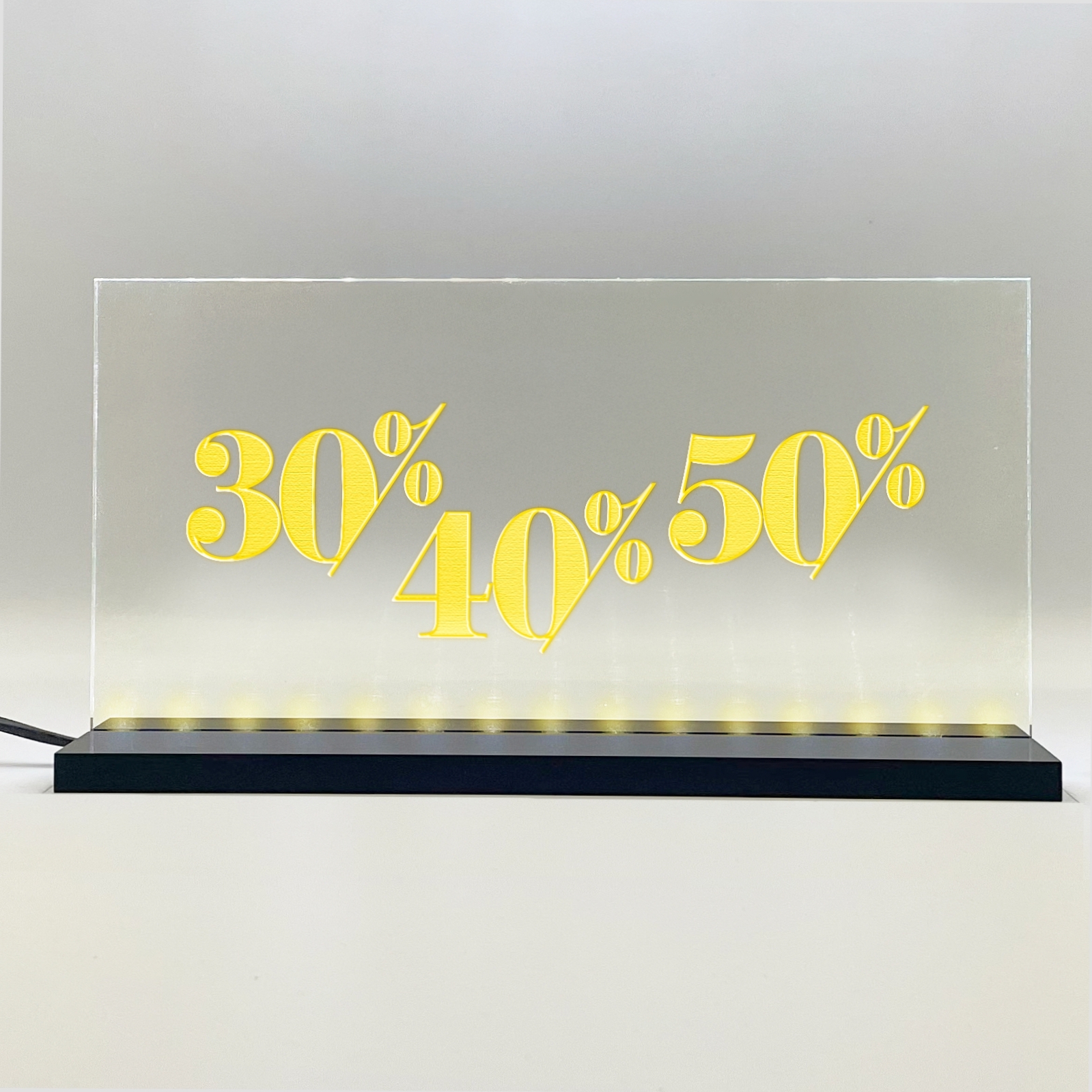 Enseigne signaletique lumineuse LED "30% 40% 50%" Jaune