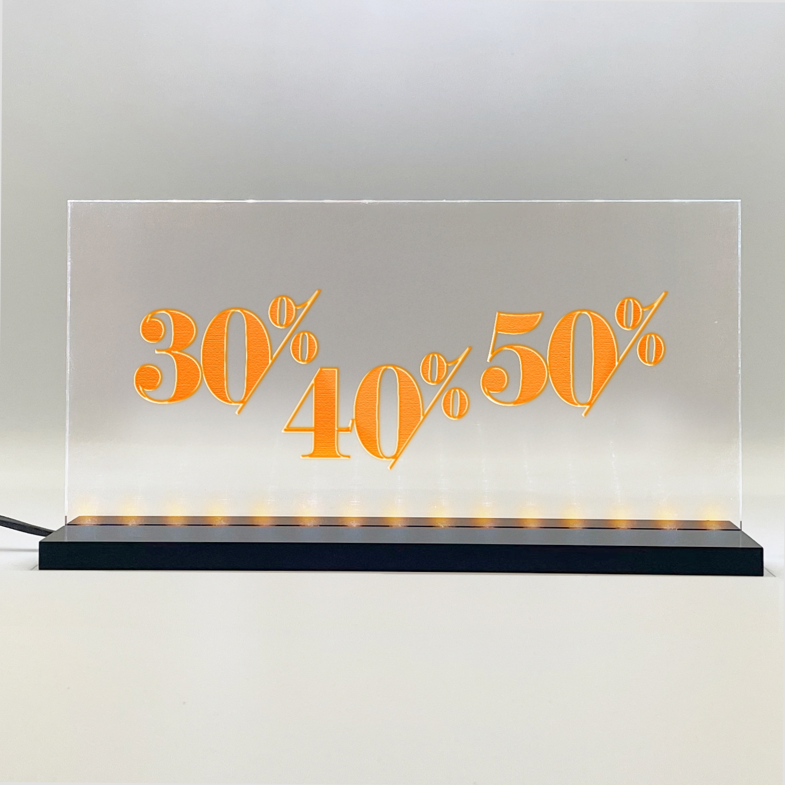Enseigne signaletique lumineuse LED "30% 40% 50%" Orange