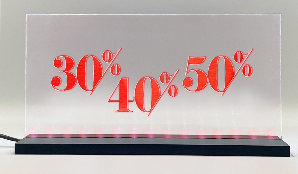 Enseigne signaletique lumineuse LED "30% 40% 50%" Rouge