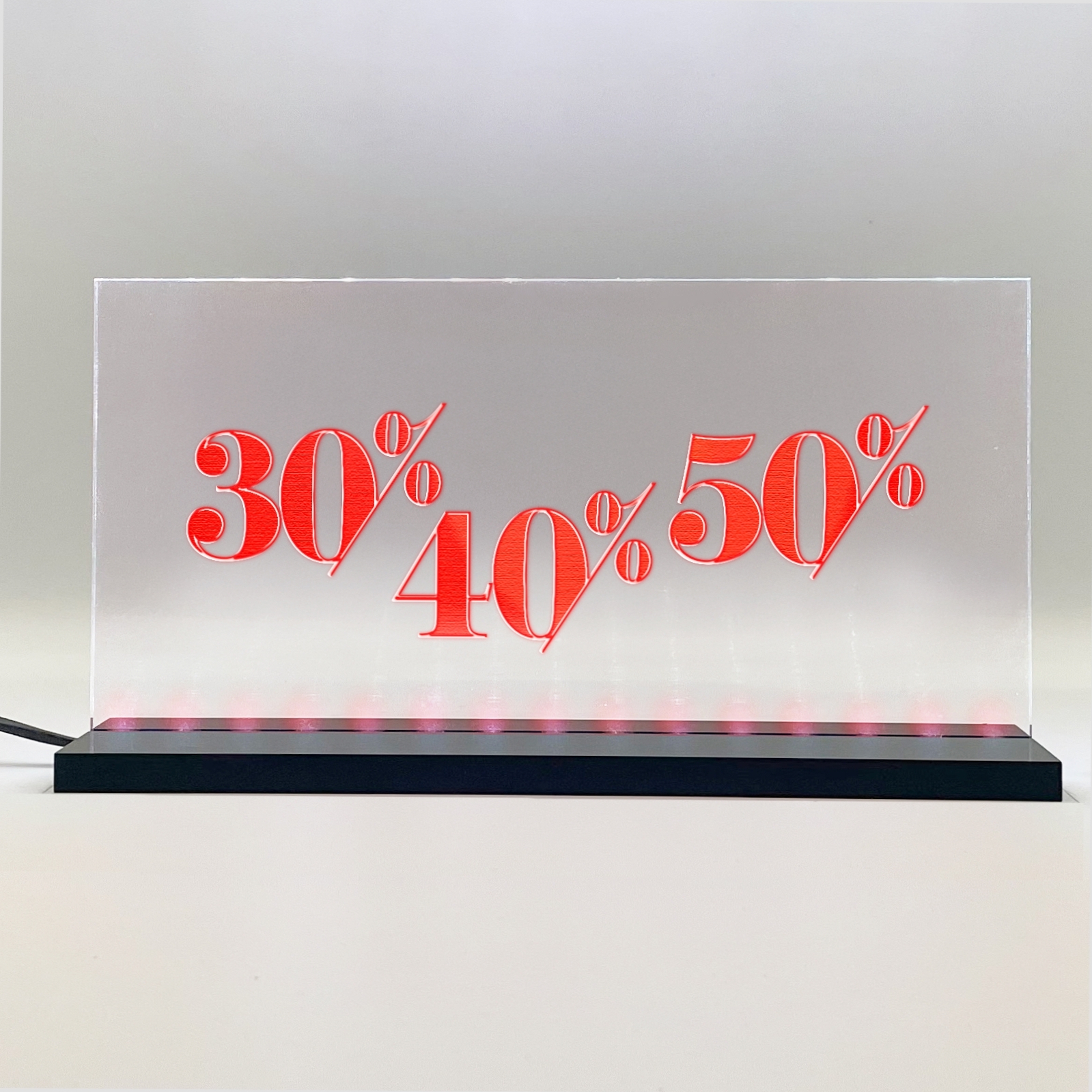 Enseigne signaletique lumineuse LED "30% 40% 50%" Rouge