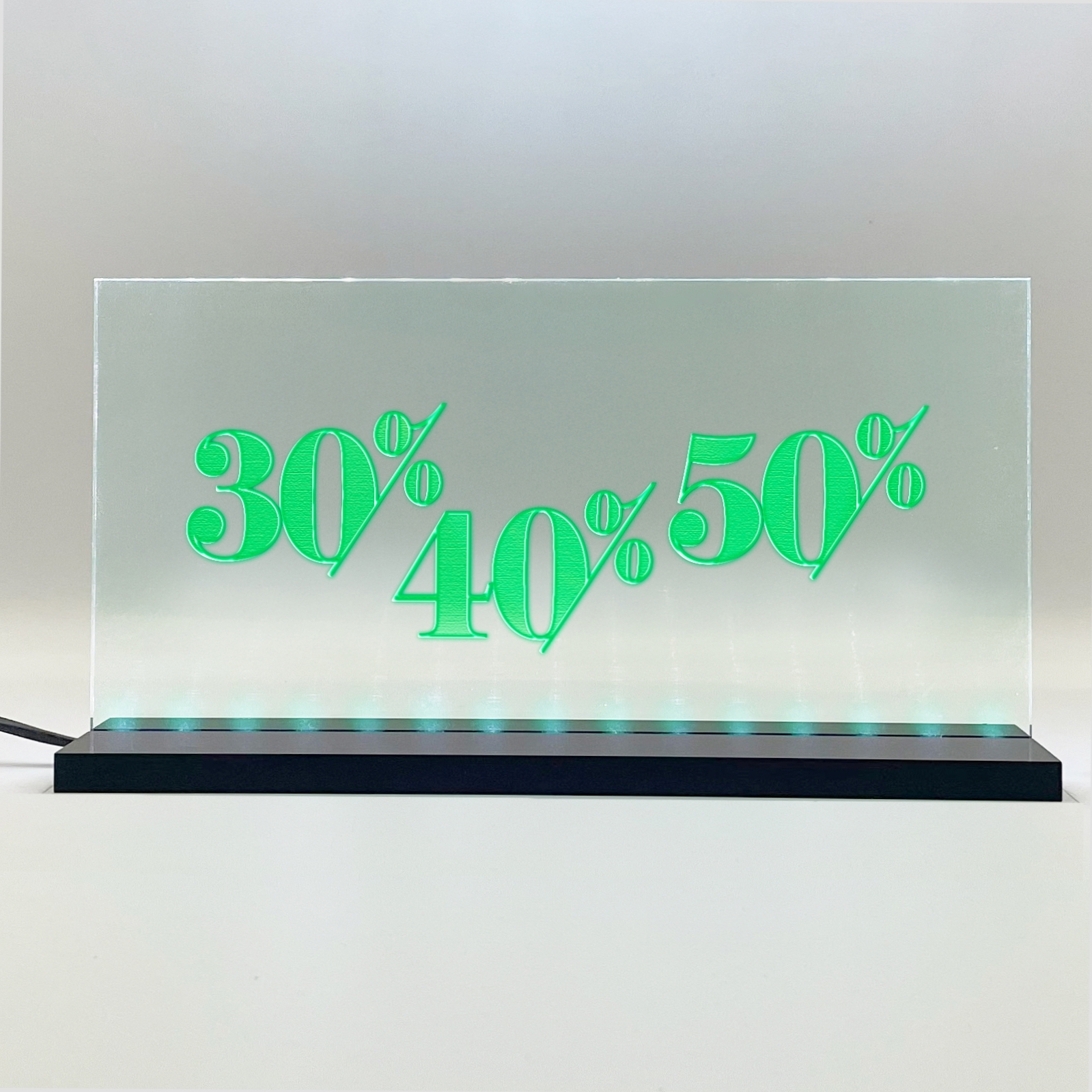 Enseigne signaletique lumineuse LED "30% 40% 50%" Vert