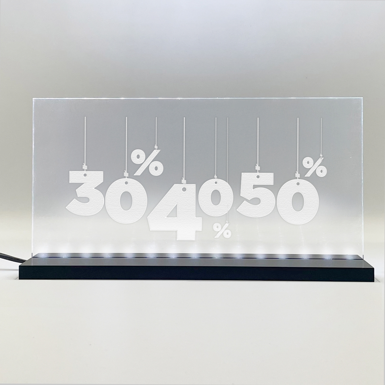 Enseigne signaletique lumineuse LED "30% 40% 50%" Blanc