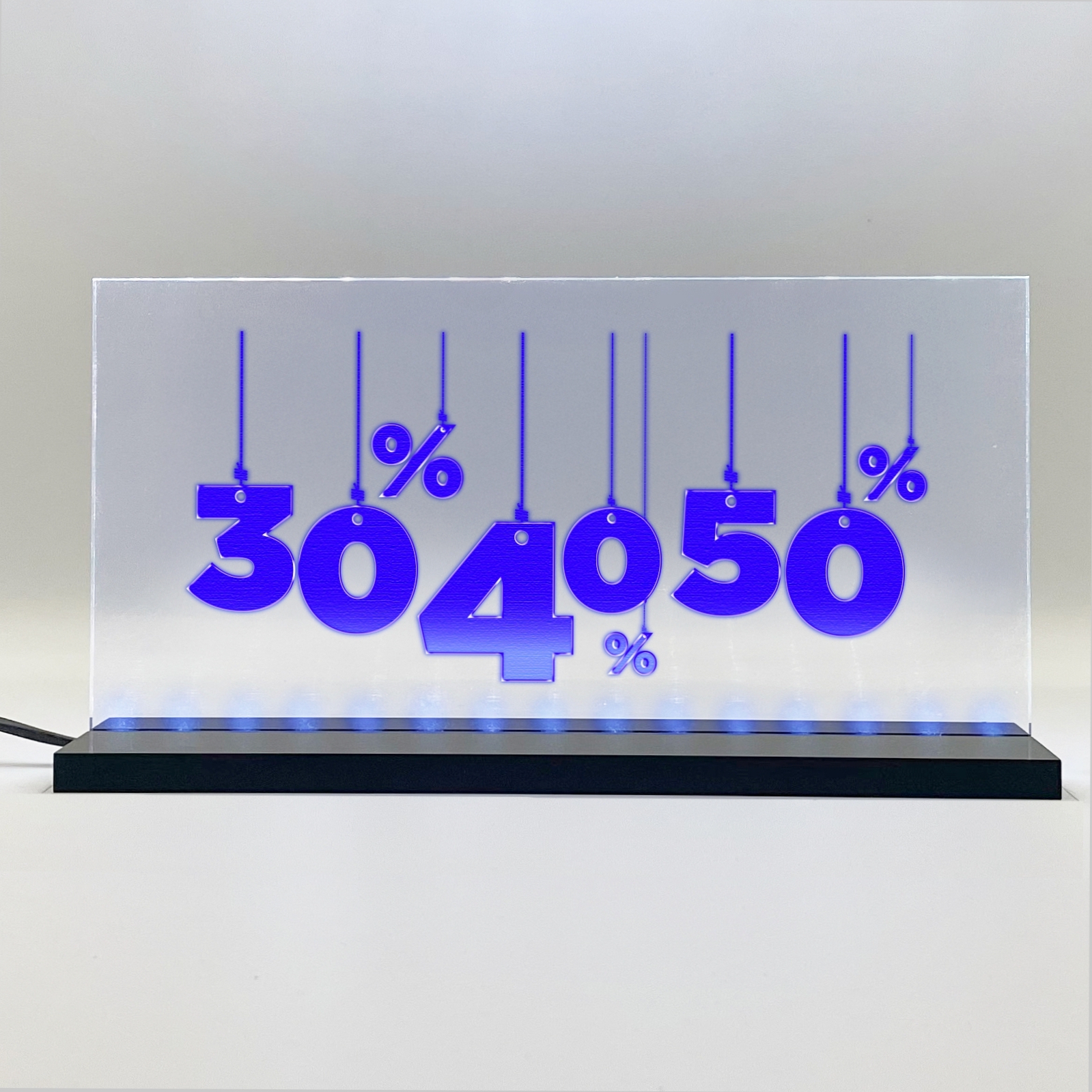 Enseigne signaletique lumineuse LED "30% 40% 50%" Bleu