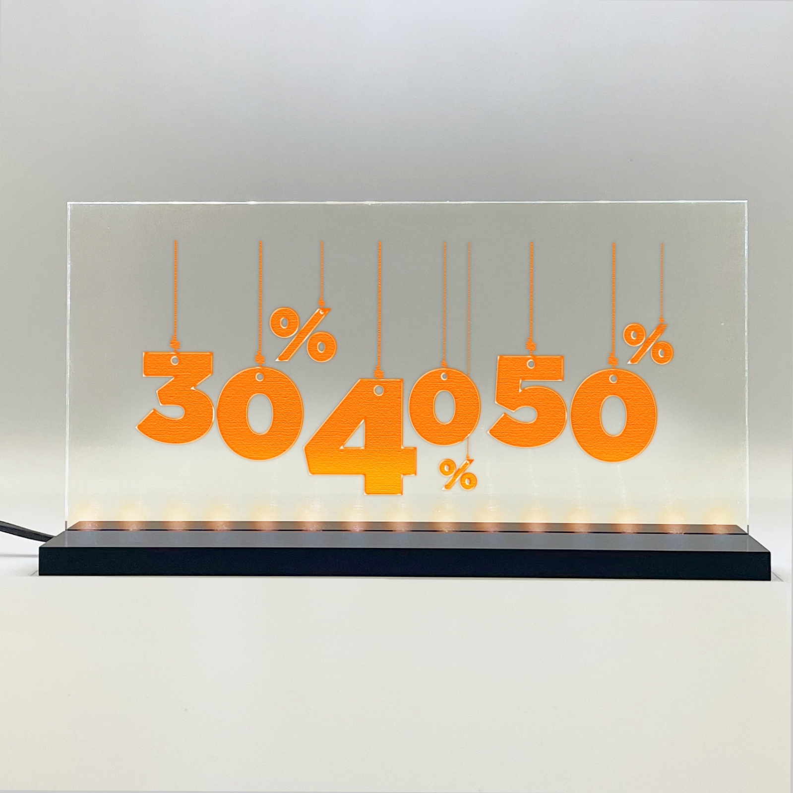 Enseigne signaletique lumineuse LED "30% 40% 50%" Orange