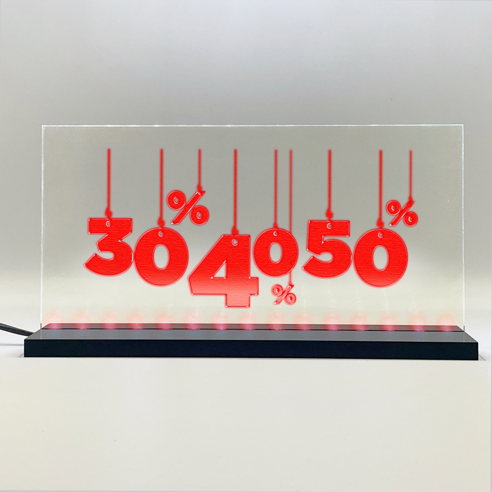 Enseigne signaletique lumineuse LED "30% 40% 50%" Rouge