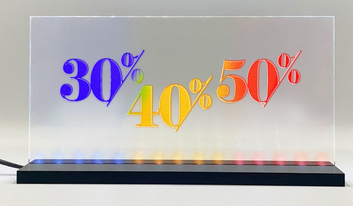 Enseigne lumineuse LED 30%40%50% Basic+ Bleu Jaune Rouge