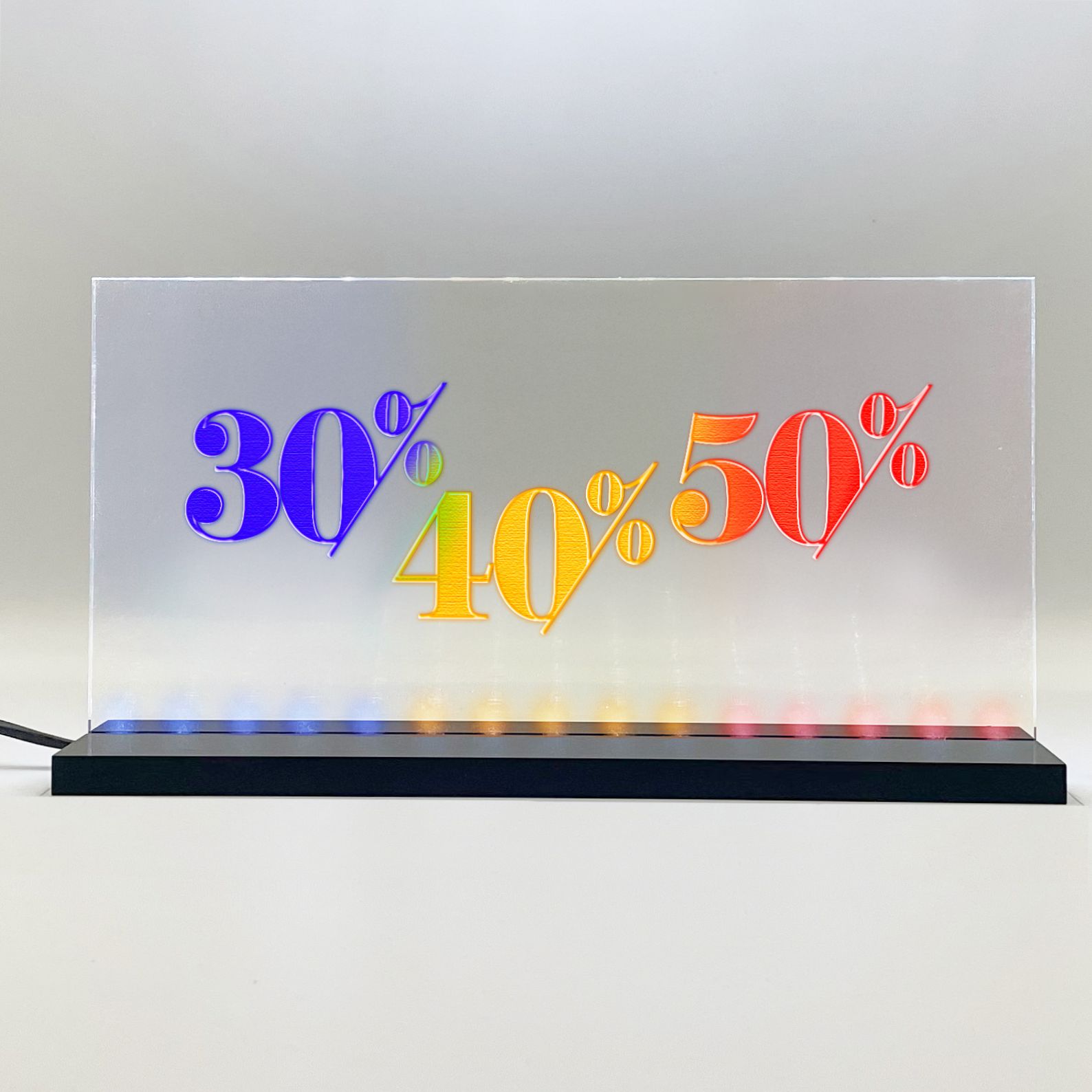 Enseigne lumineuse LED 30%40%50% Basic+ Bleu Jaune Rouge