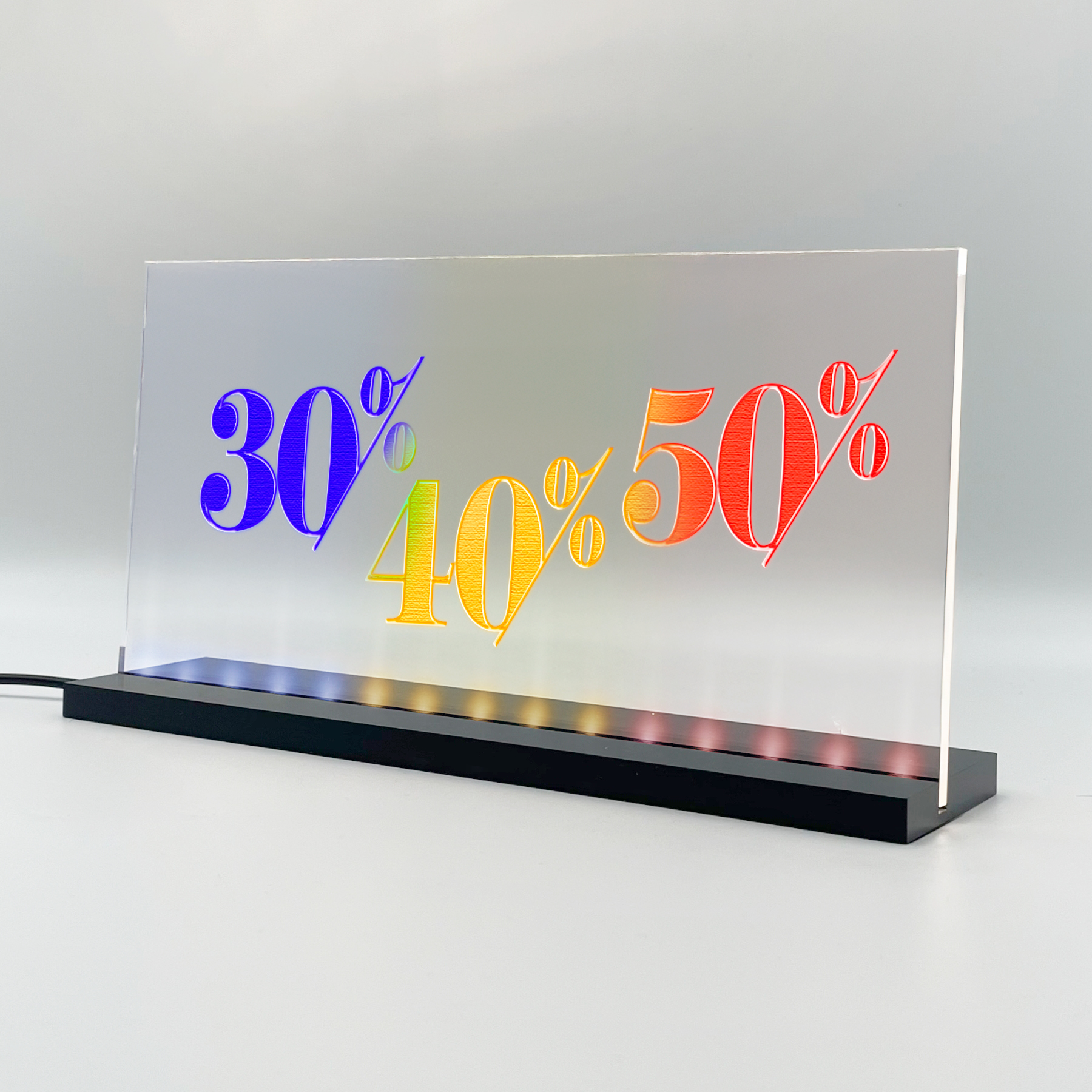 Enseigne lumineuse LED 30%40%50% Basic+ Bleu Jaune Rouge