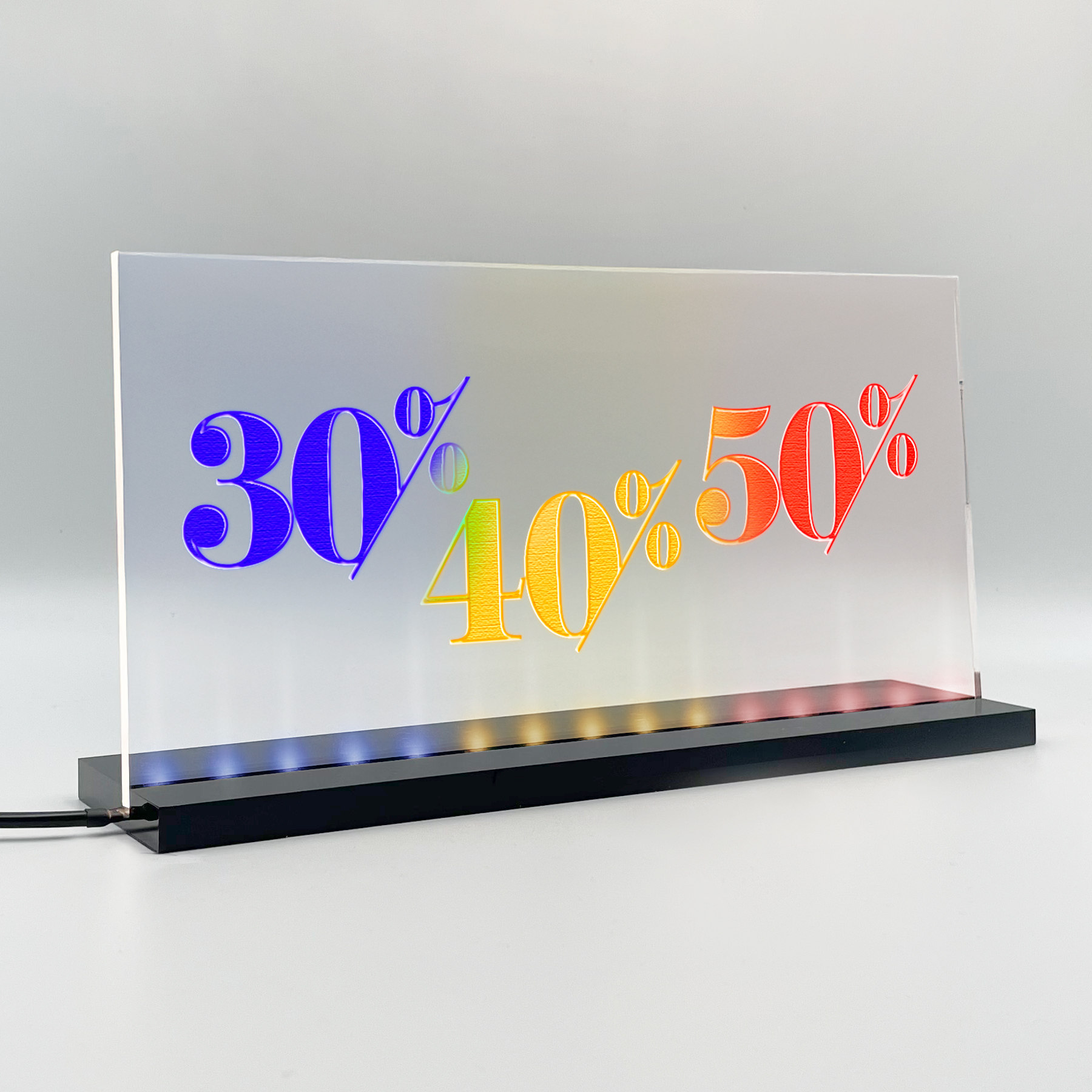 Enseigne lumineuse LED 30%40%50% Basic+ Bleu Jaune Rouge