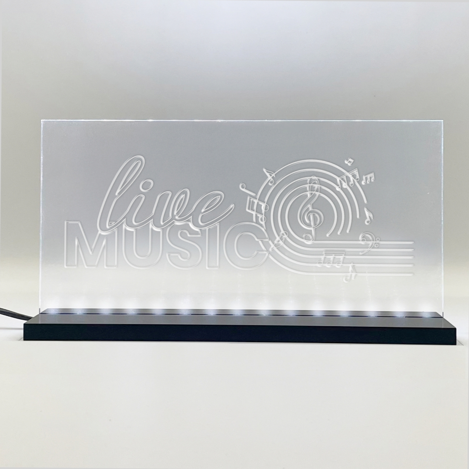 Enseigne signaletique lumineuse LED "Live Music" Basic Blanc
