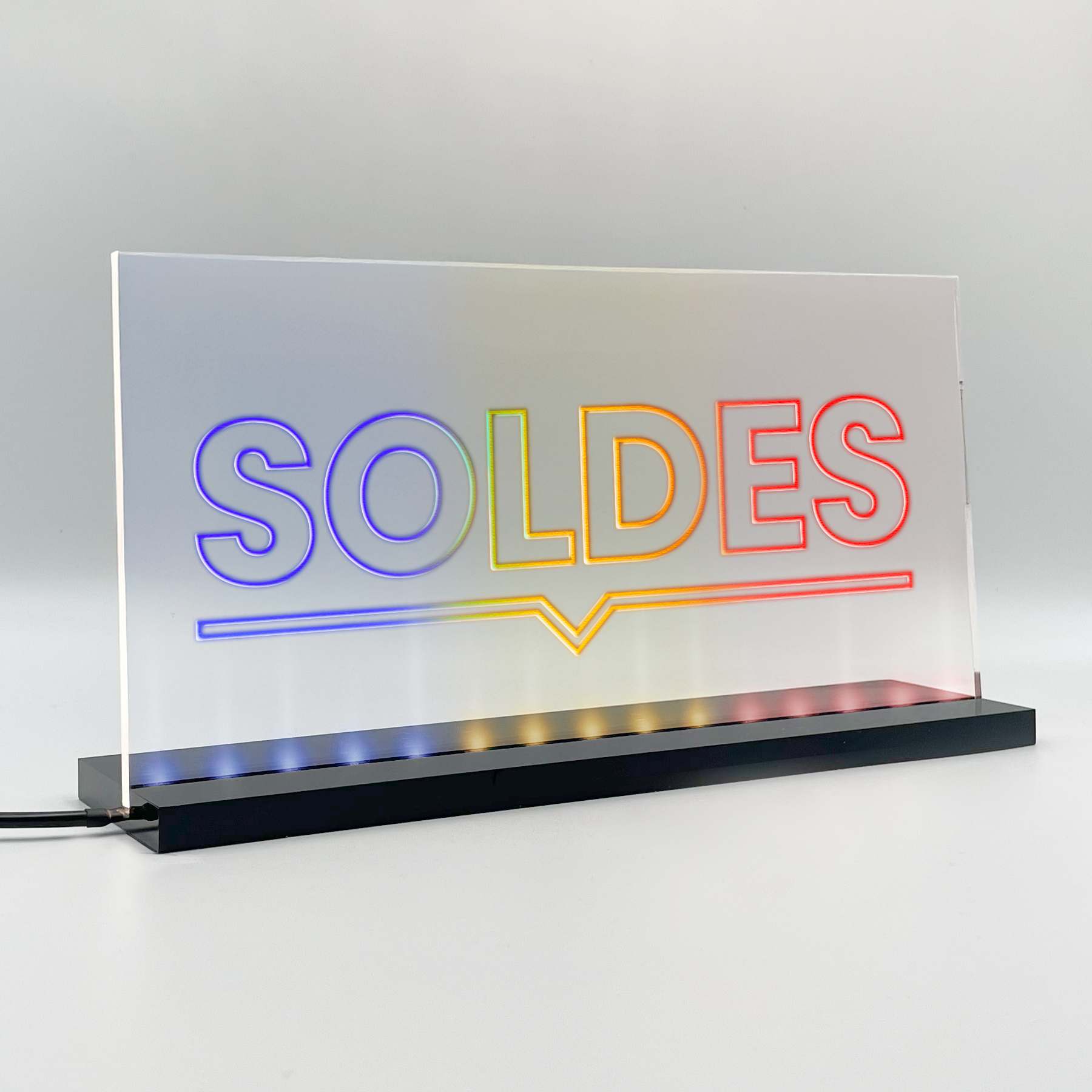 Enseigne lumineuse LED Soldes Basic+ Bleu Jaune Rouge