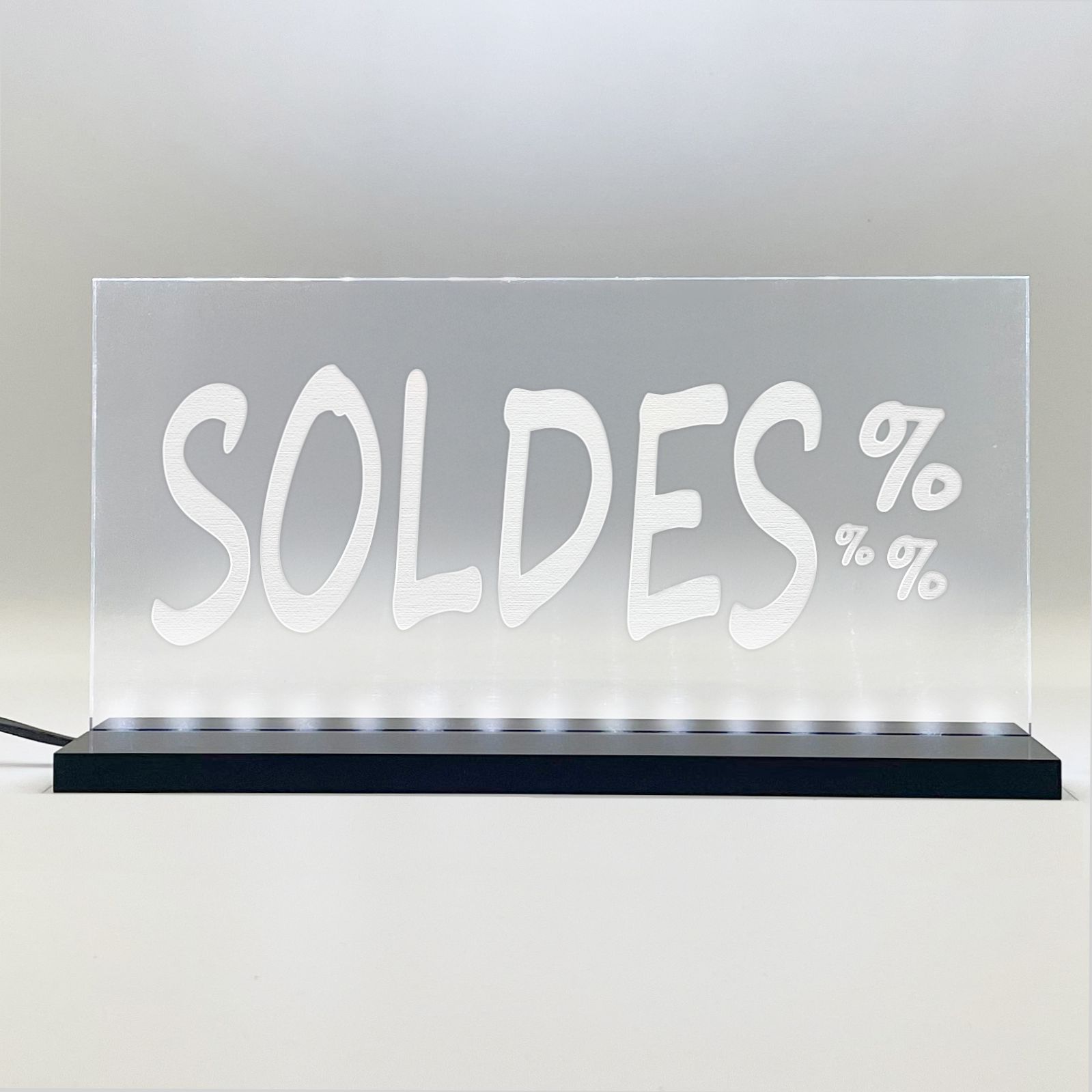 Enseigne signaletique lumineuse LED "Soldes" Basic Blanc