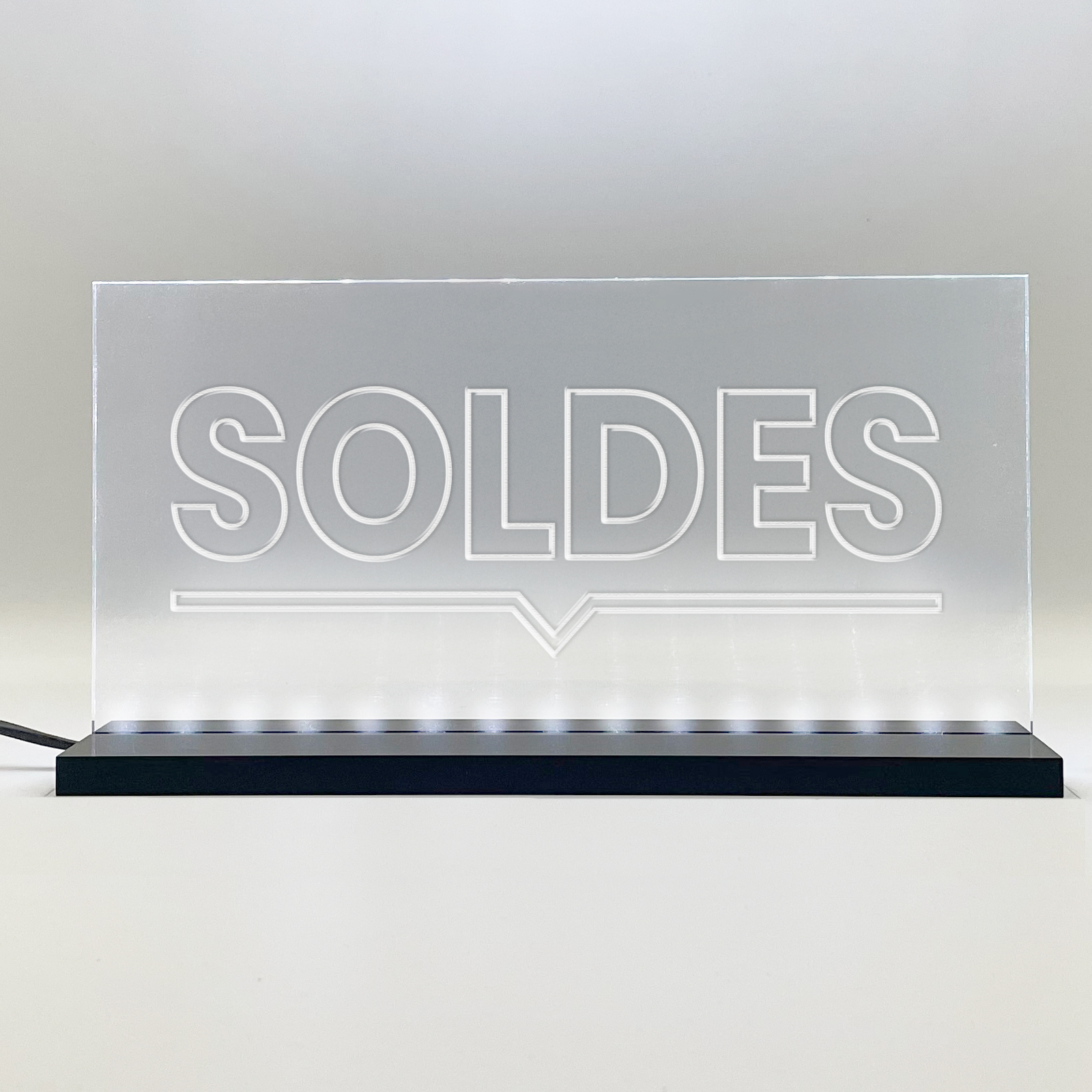 Enseigne signaletique lumineuse LED "Soldes" Basic Blanc