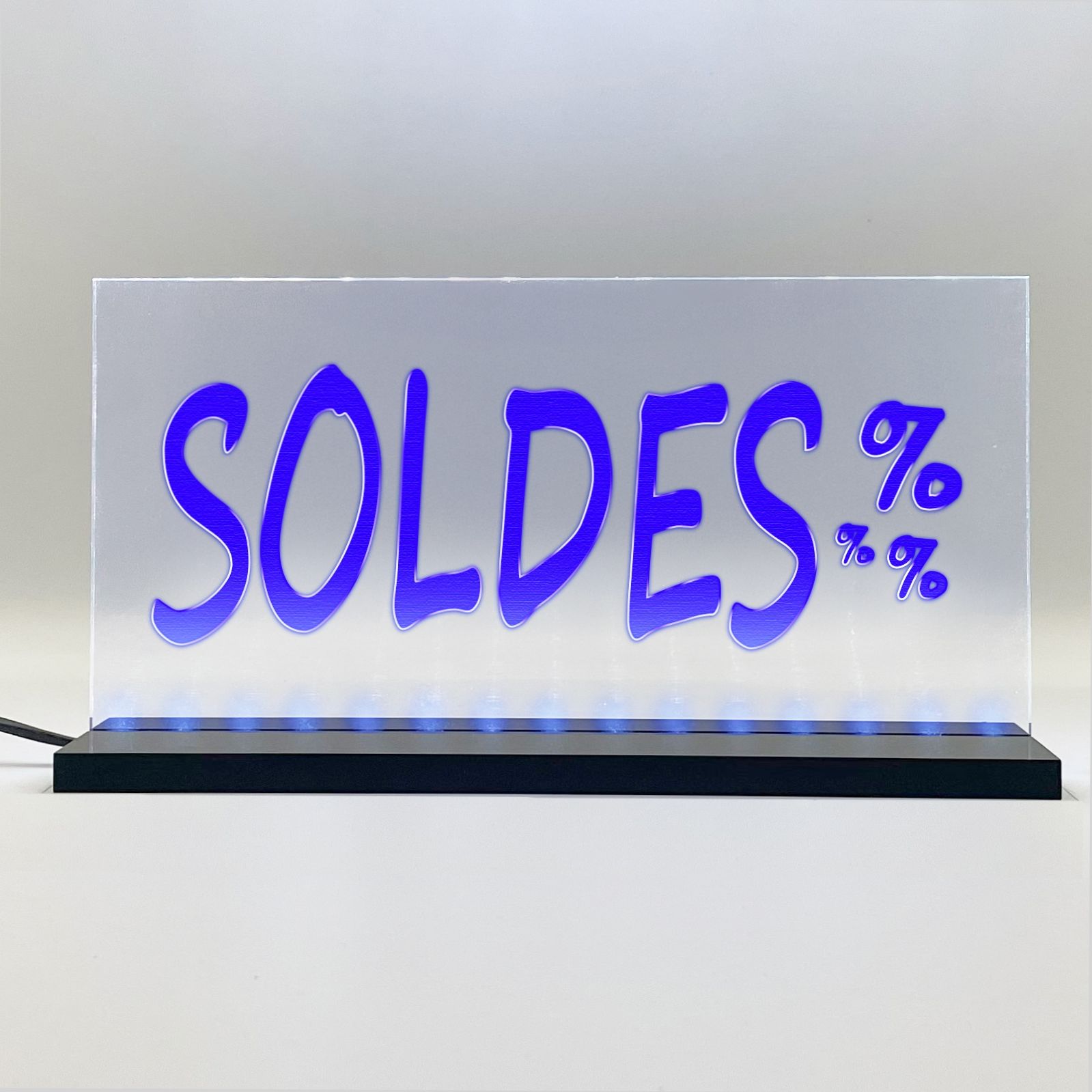 Enseigne signaletique lumineuse LED "Soldes" Basic Bleu