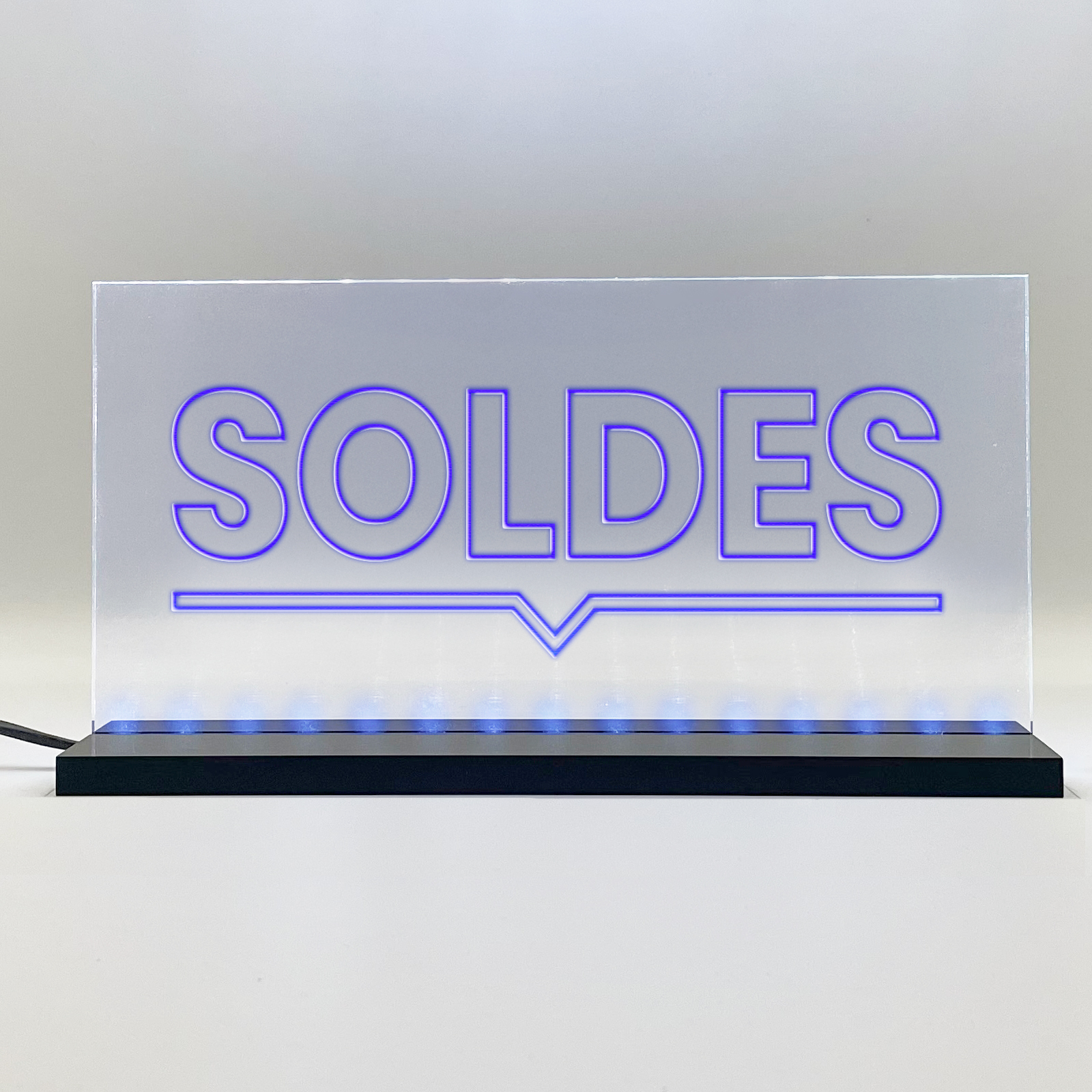 Enseigne signaletique lumineuse LED "Soldes" Basic Bleu