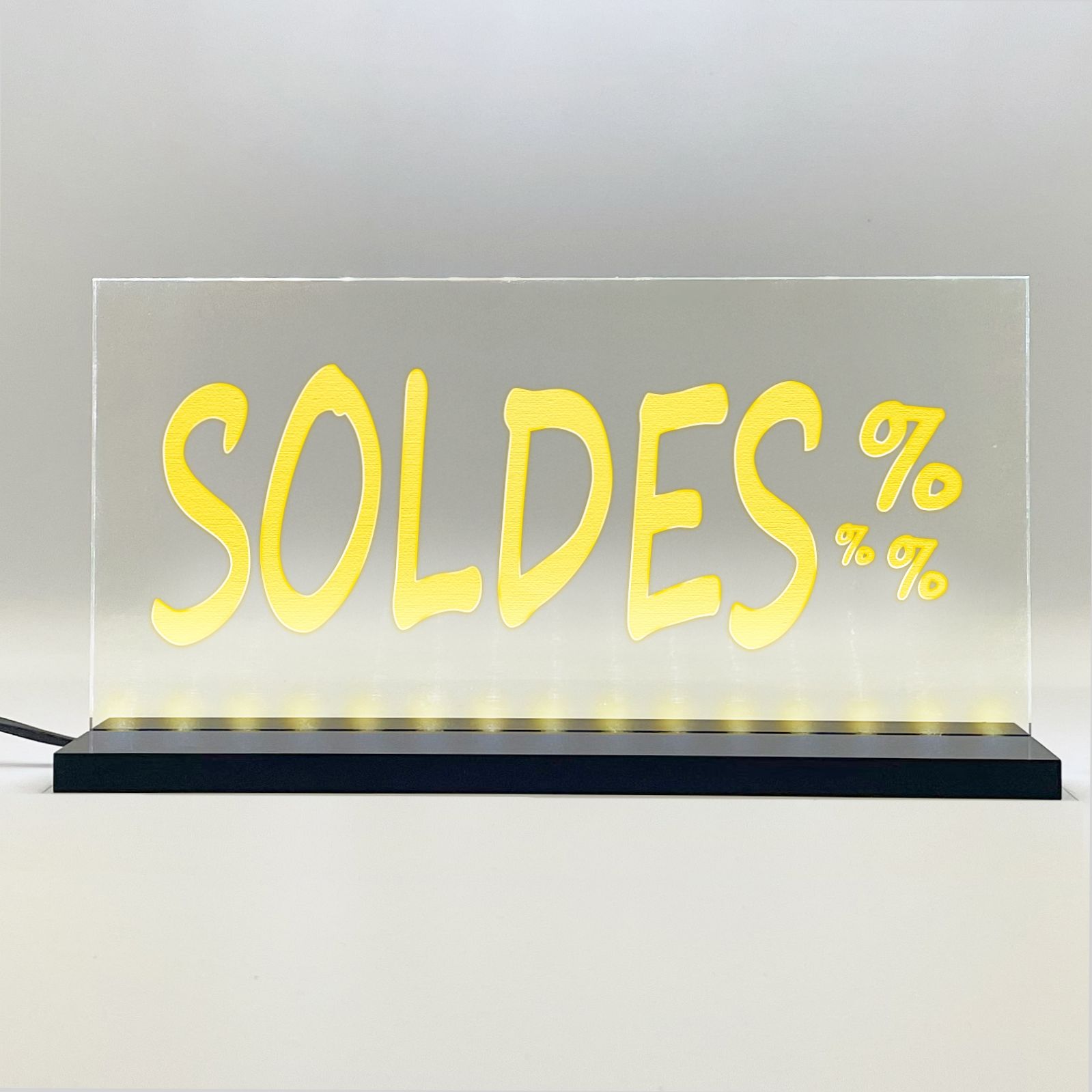 Enseigne signaletique lumineuse LED "Soldes" Basic Jaune