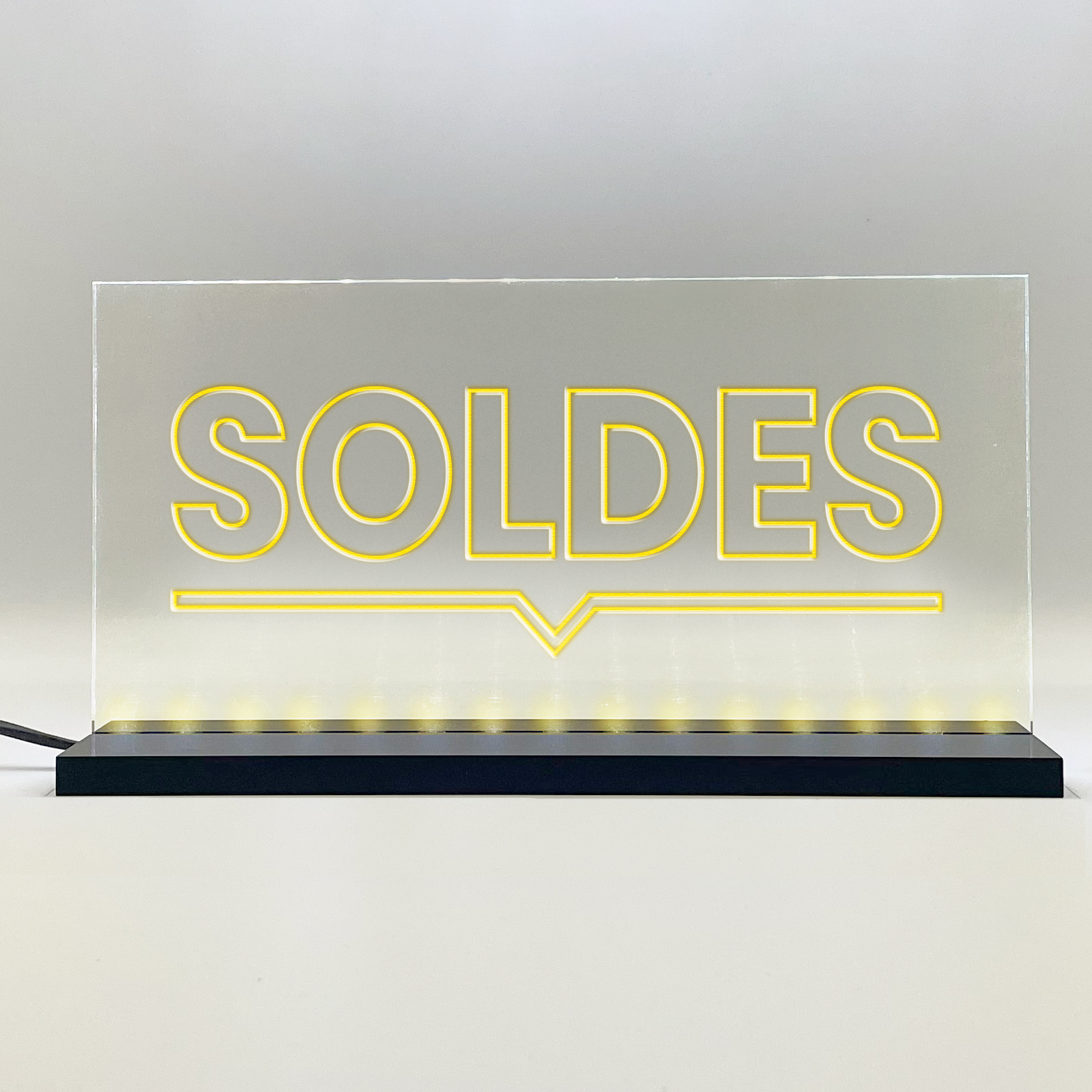 Enseigne signaletique lumineuse LED "Soldes" Basic Jaune