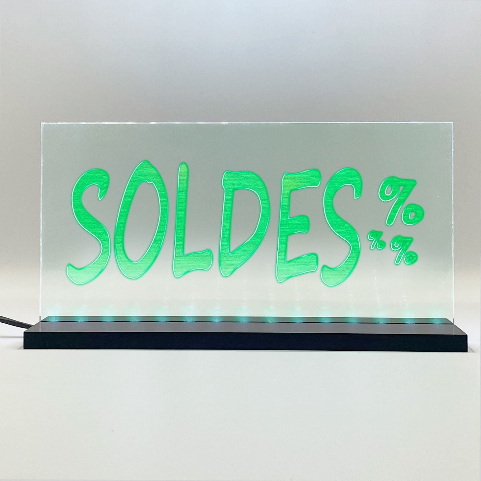 Enseigne signaletique lumineuse LED "Soldes" Basic Vert