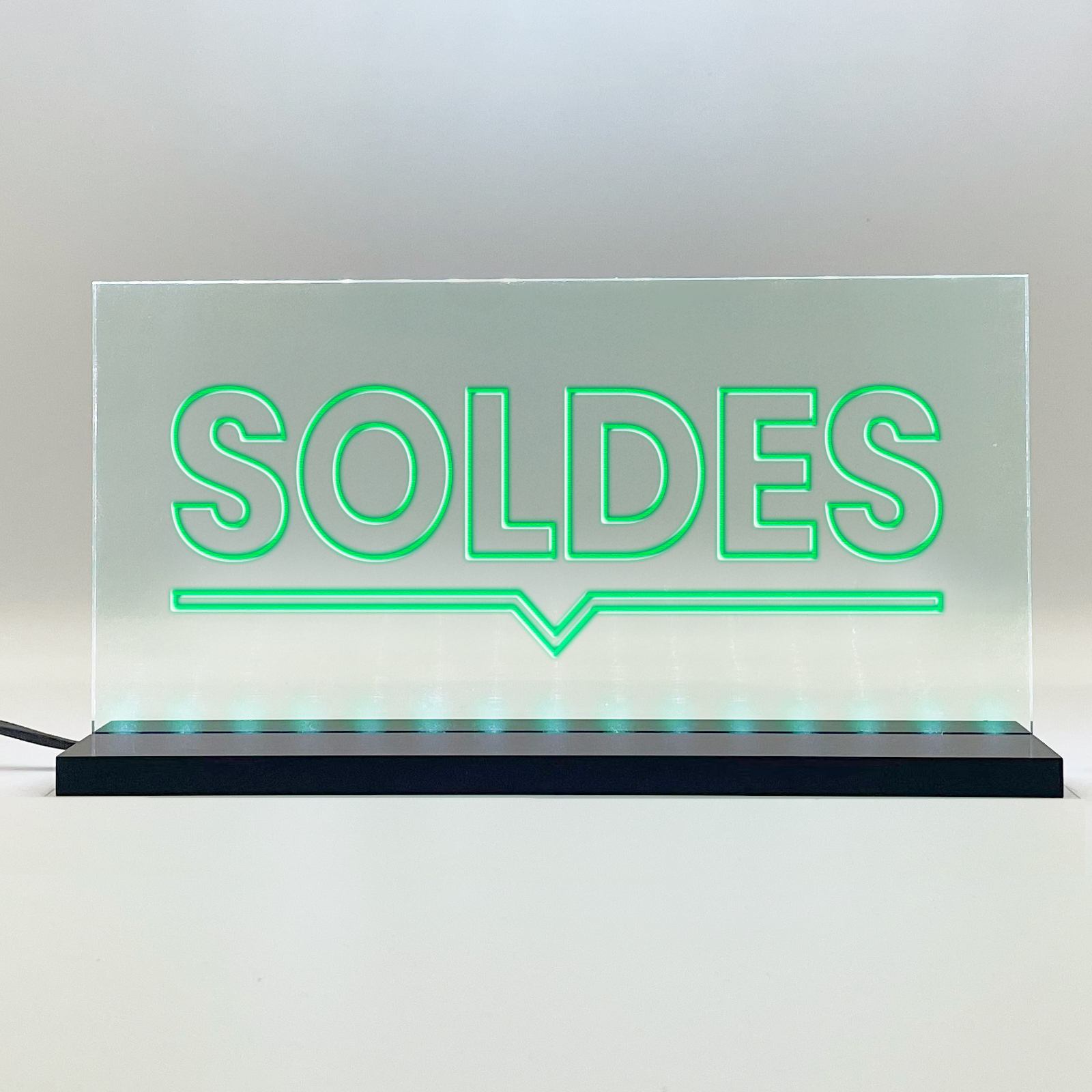 Enseigne signaletique lumineuse LED "Soldes" Basic Vert