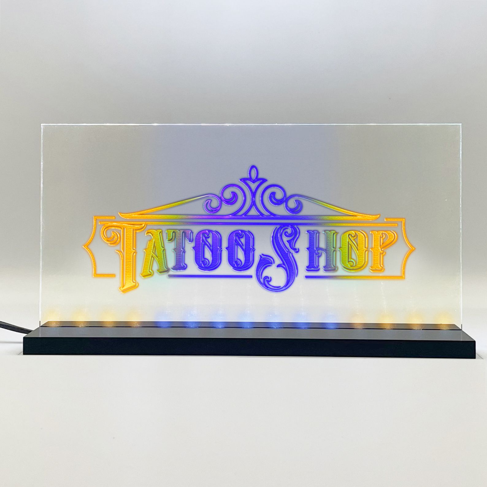 Enseigne lumineuse LED Studio Tatoo Shop Basic+ Jaune Bleu Jaune