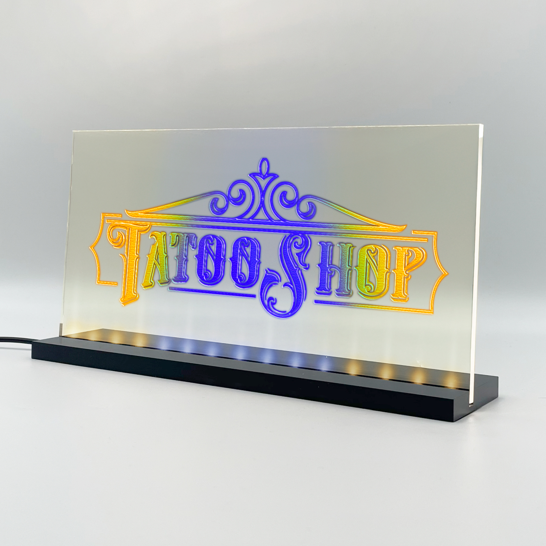 Enseigne lumineuse LED TatooShop Basic+ Jaune Bleu Jaune