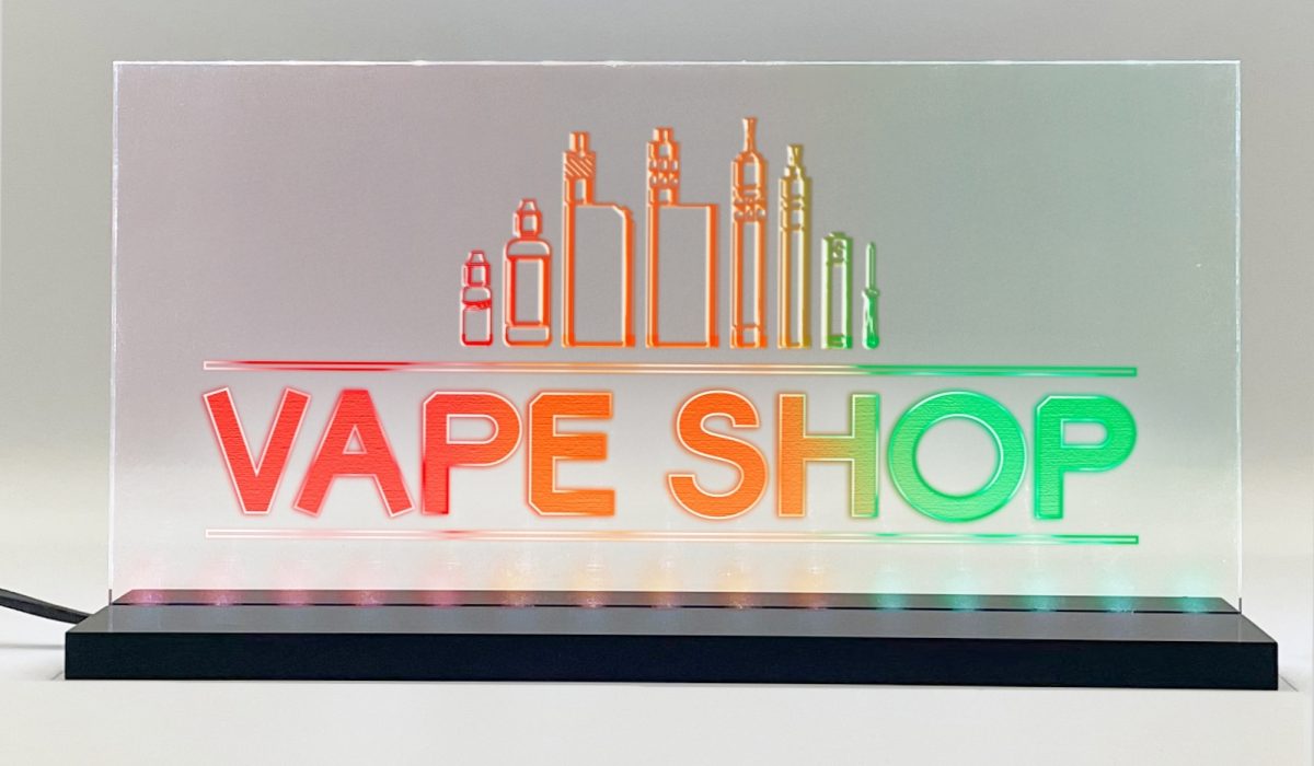 Enseigne signalétique lumineuse LED "Vape Shop" Basic+ Rouge Jaune Vert f