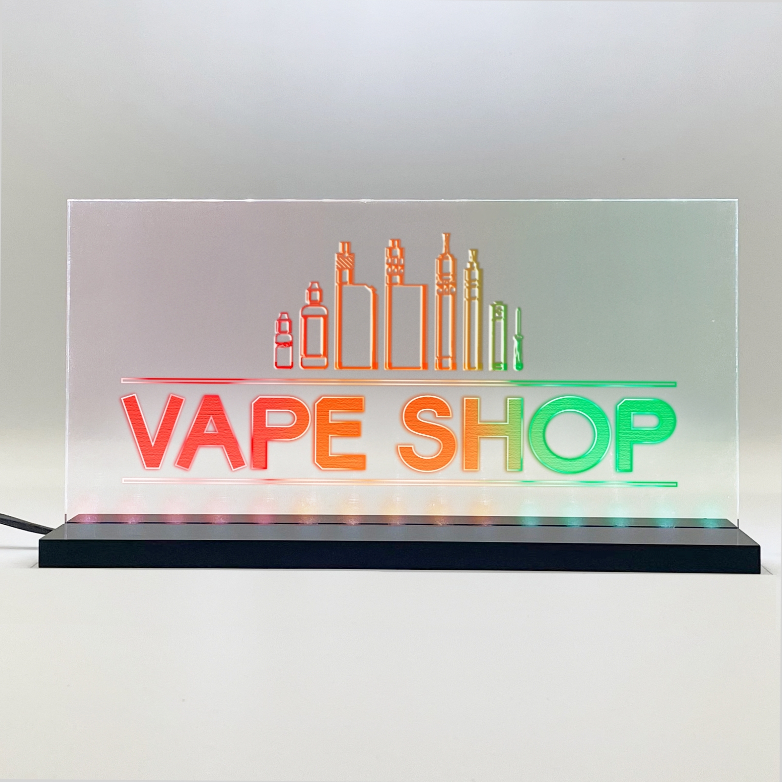 Enseigne signalétique lumineuse LED "Vape Shop" Basic+ Rouge Jaune Vert f