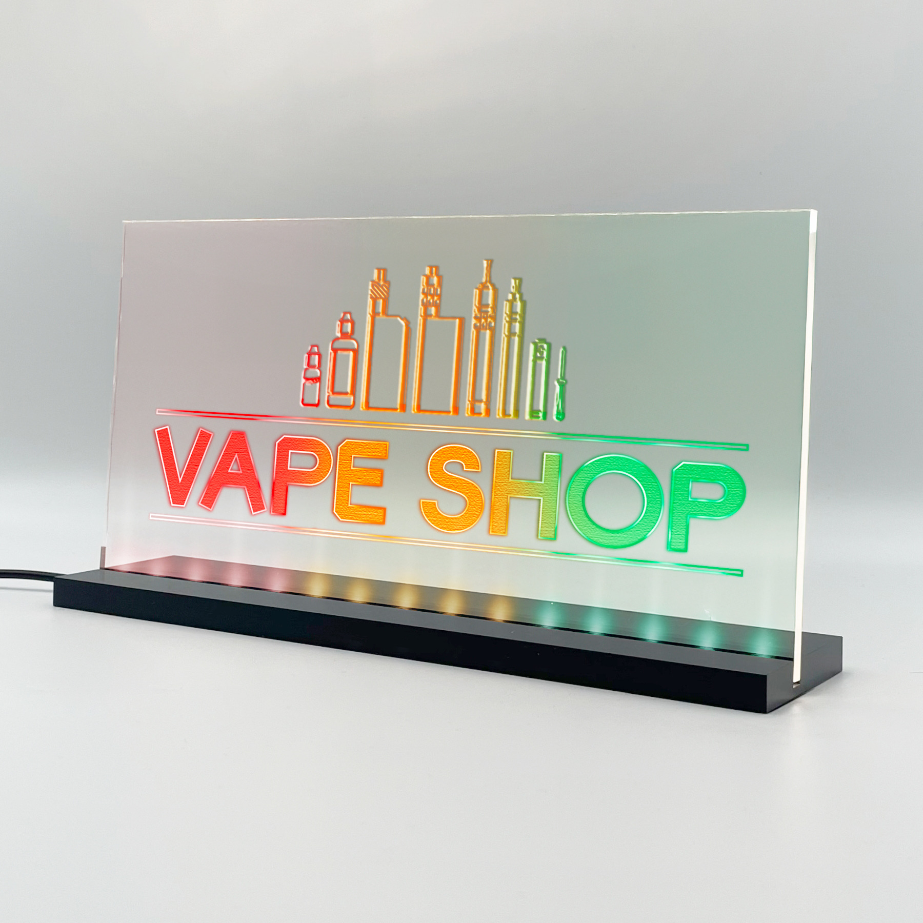 Enseigne signalétique lumineuse LED "Vape Shop" Basic+ Rouge Jaune Vert fd