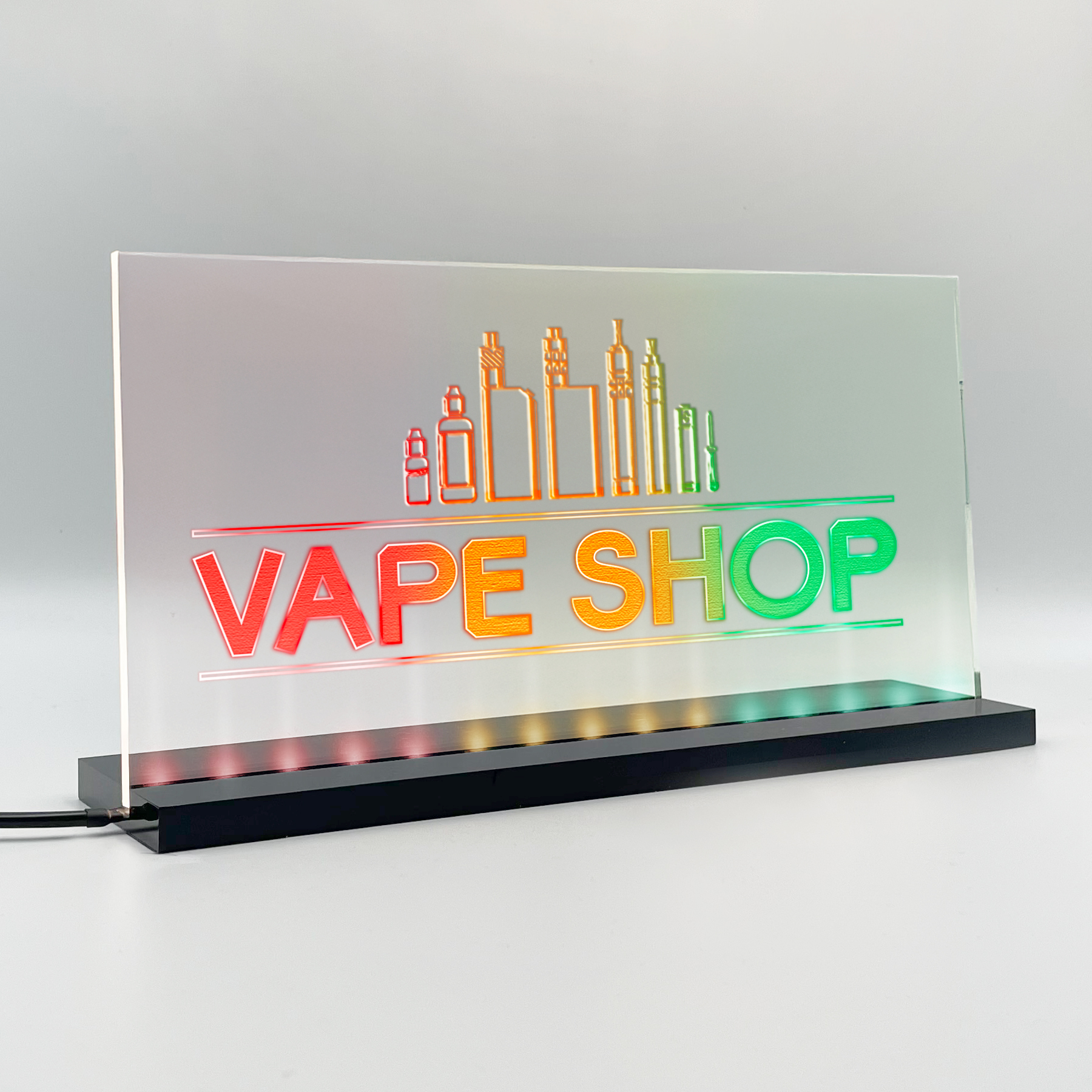 Enseigne signalétique lumineuse LED "Vape Shop" Basic+ Rouge Jaune Vert fg