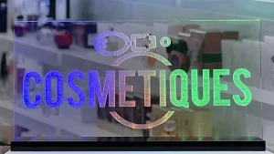 enseigne signalétique LED Cosmétiques Basic+ Bleu Orange Vert