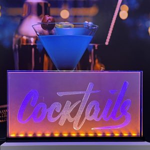 Enseigne signaltique LED 2d+ Cocktails Bleu Blanc Orange