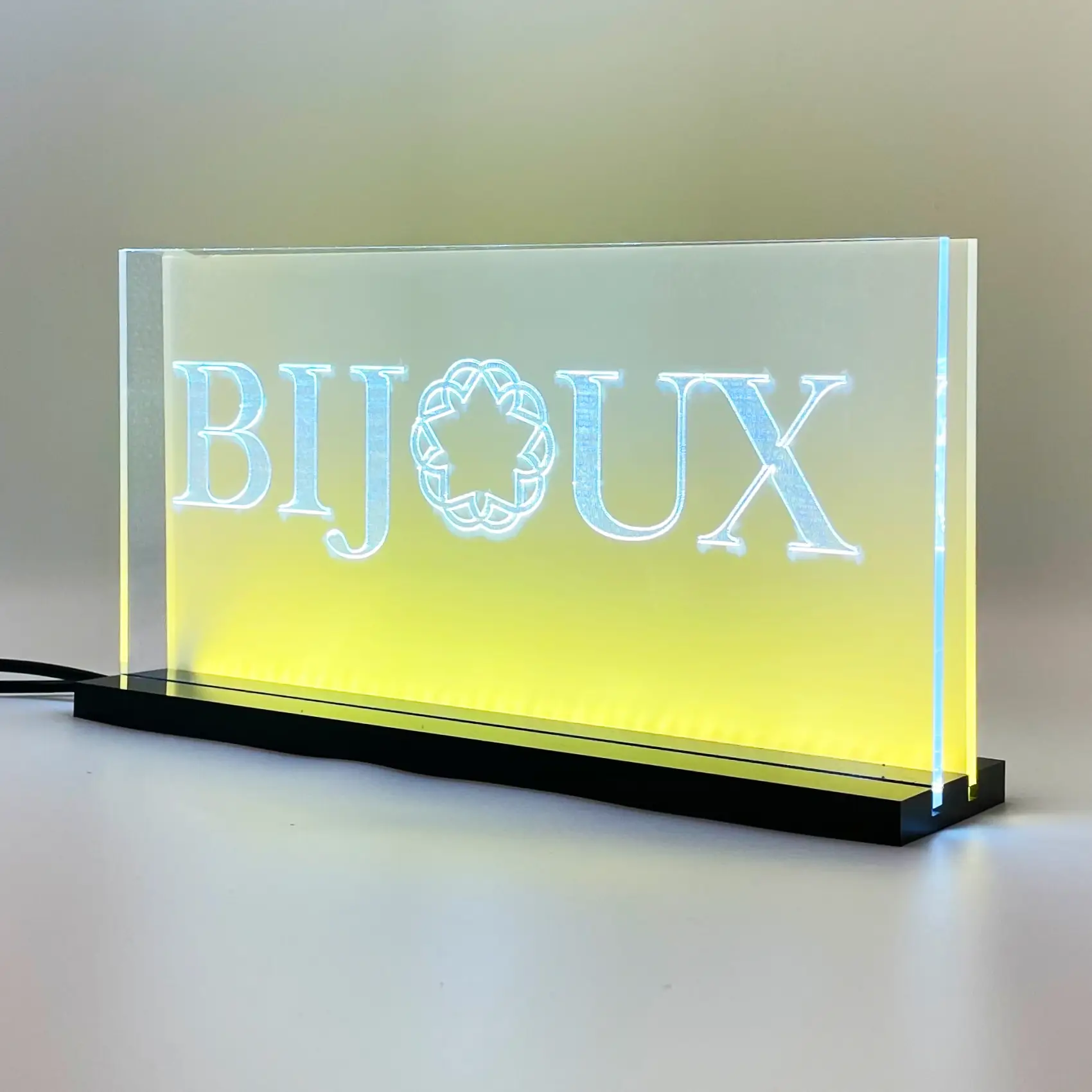 Enseigne signalétique LED Bijoux 2D+ Blanc Jaune