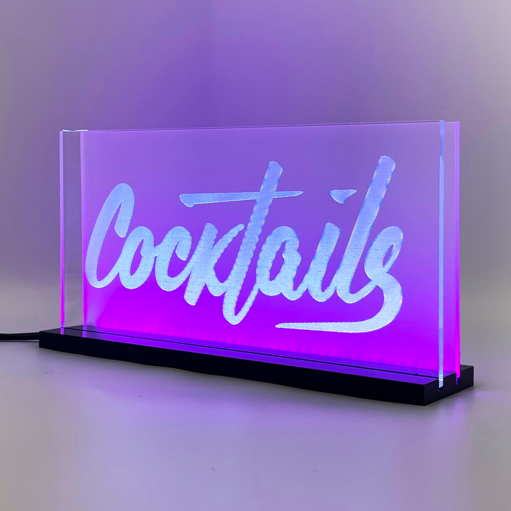 Signalétique LED Cocktails 2D+ Blanc Fuchsia