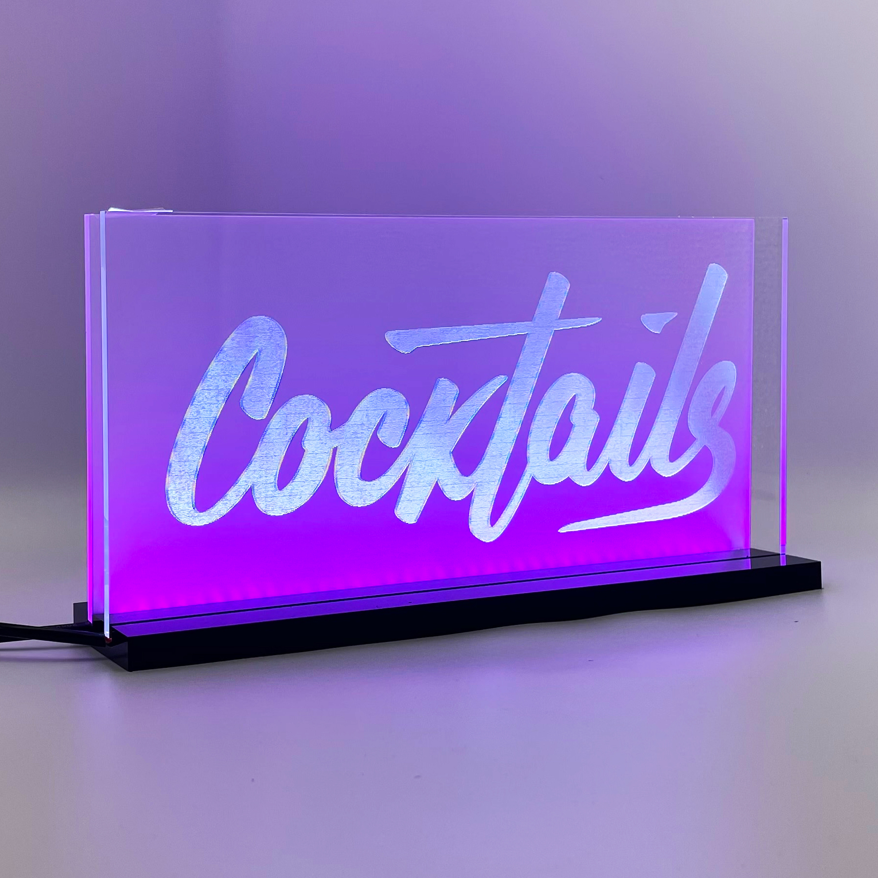 Signalétique LED Cocktails 2D+ Blanc Fuchsia