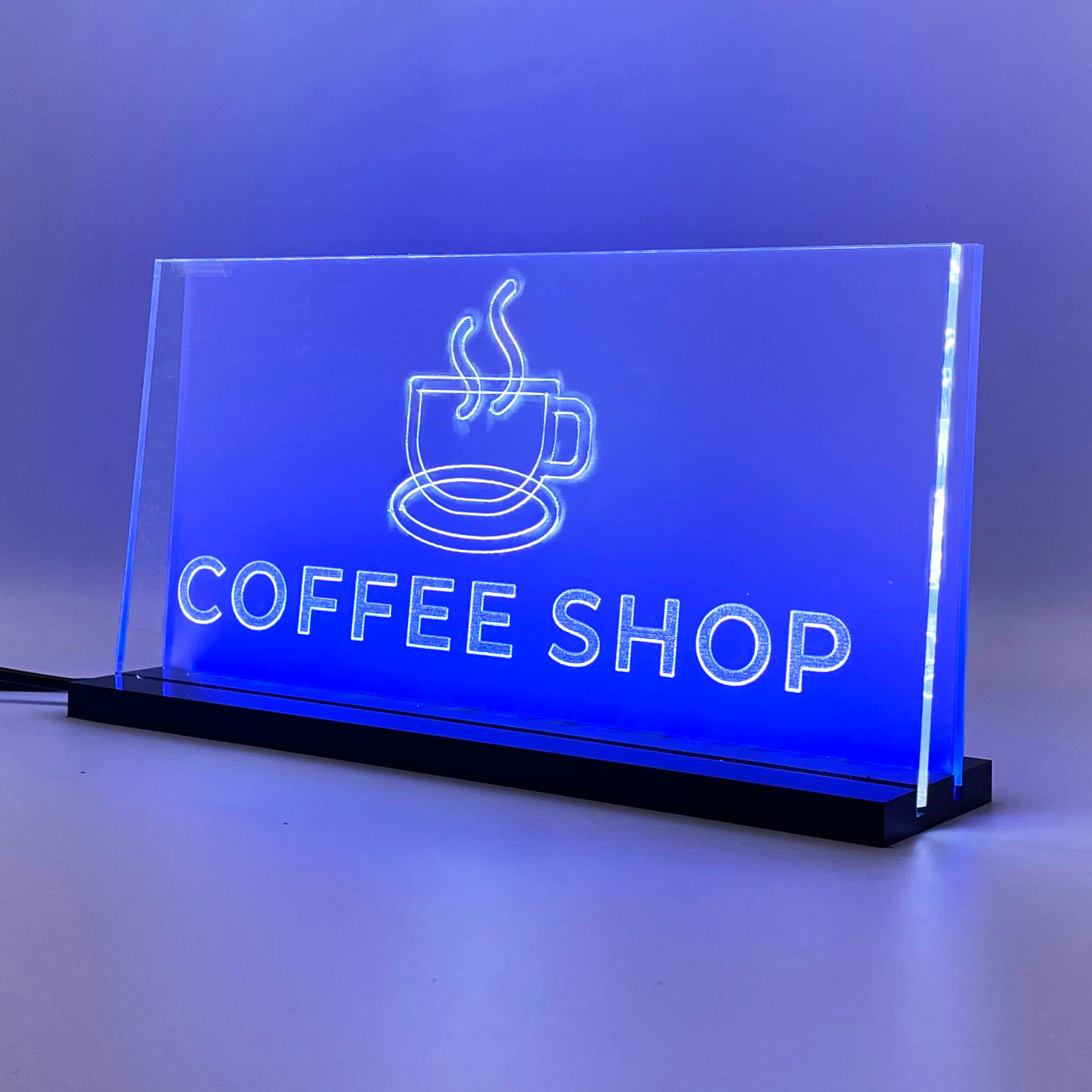 Signalétique lumineuse LED "CoffeeShop" 2D+ Blanc Bleu