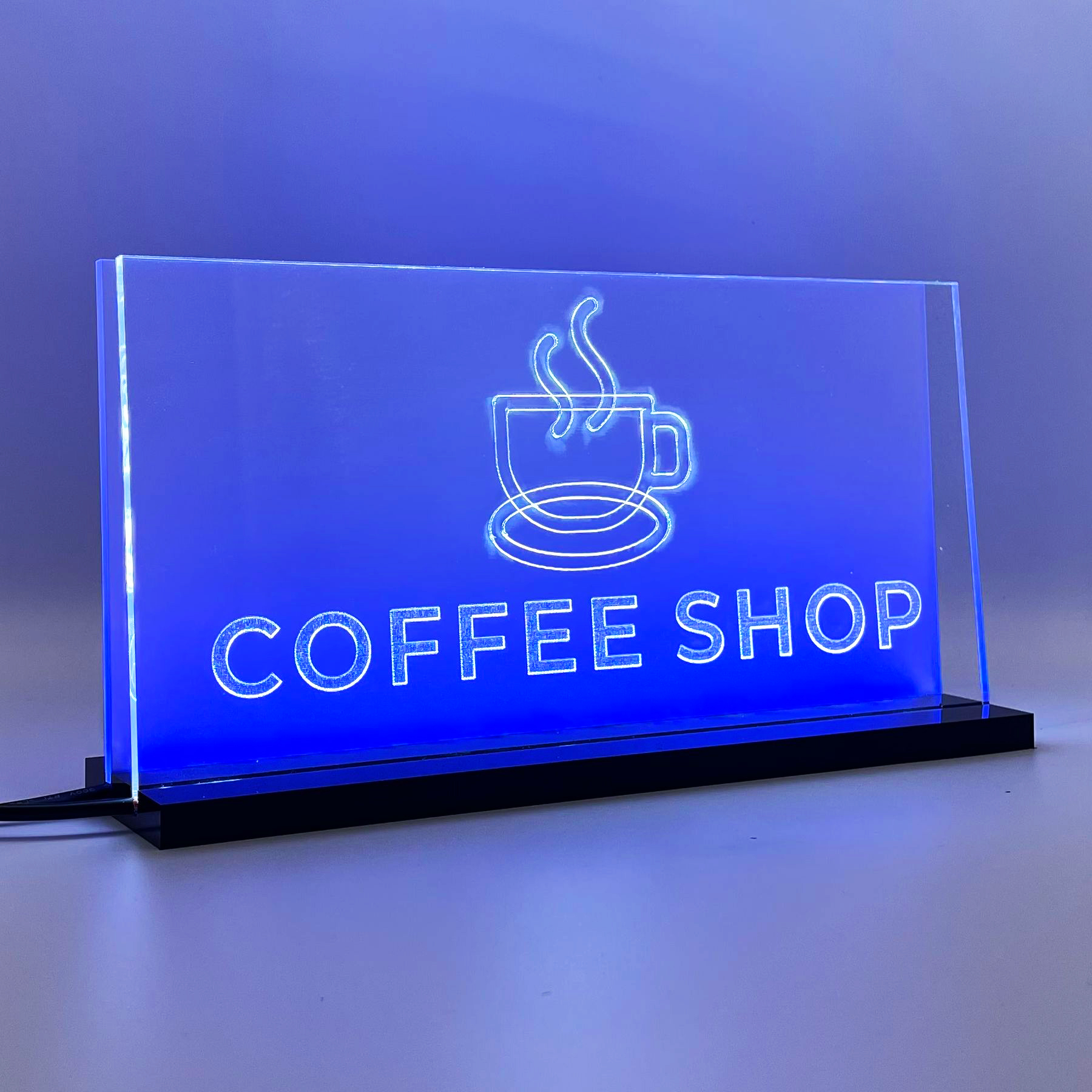 Signalétique lumineuse LED "CoffeeShop" 2D+ Blanc Bleu