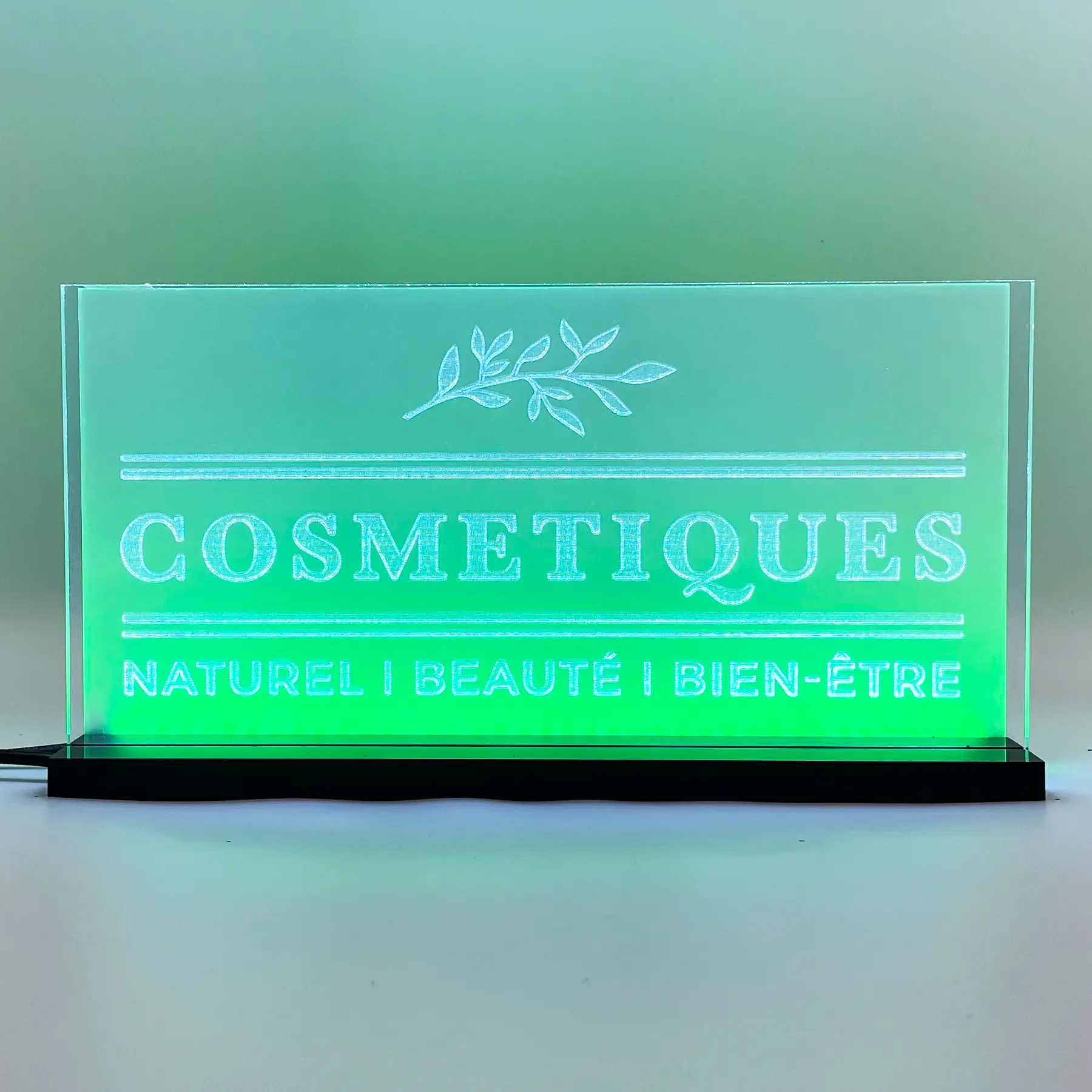 Enseigne signalétique LED Cosmétiques 2D+ Blanc Vert