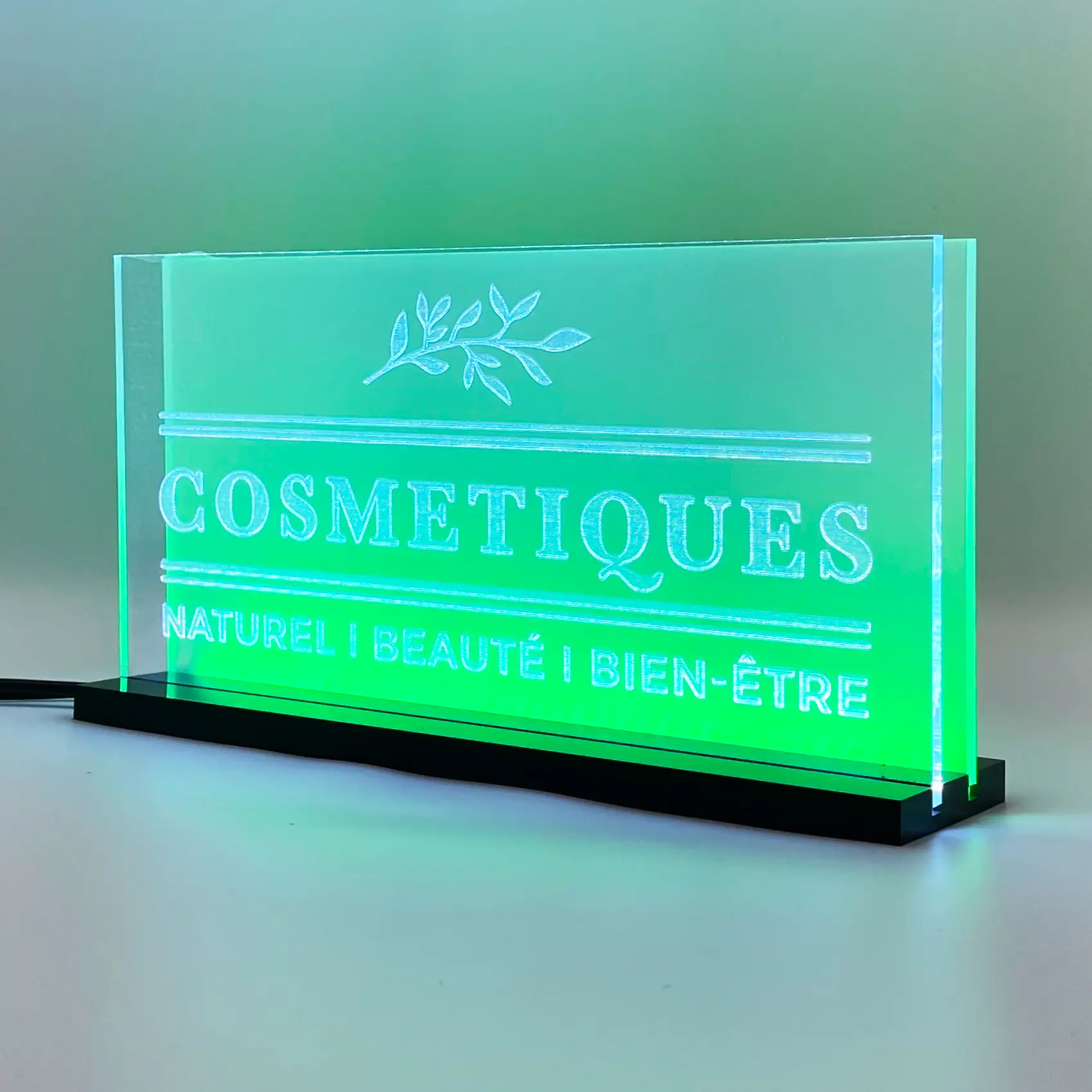 Enseigne signalétique LED Cosmétiques 2D+ Blanc Vert