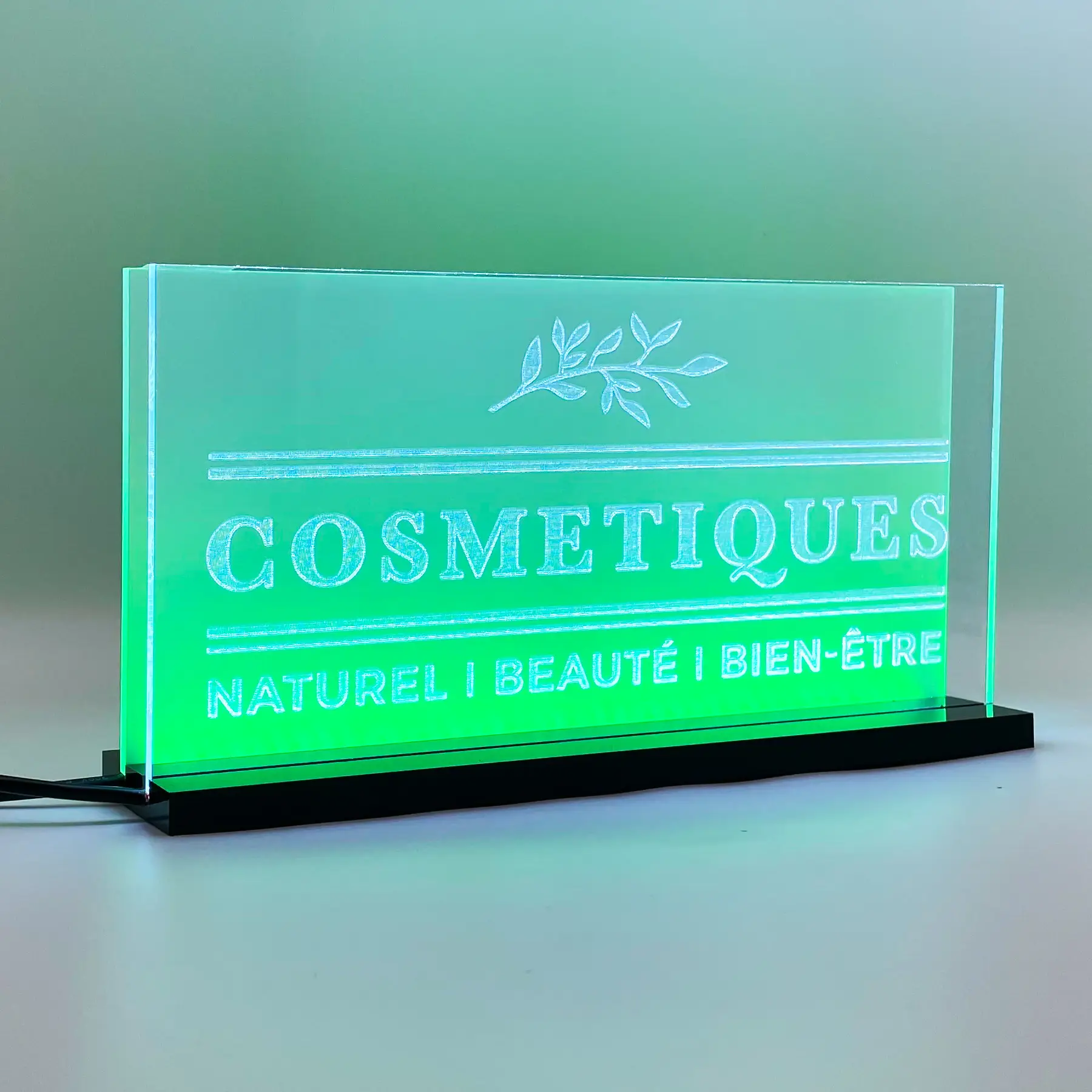 Enseigne signalétique LED Cosmétiques 2D+ Blanc Vert