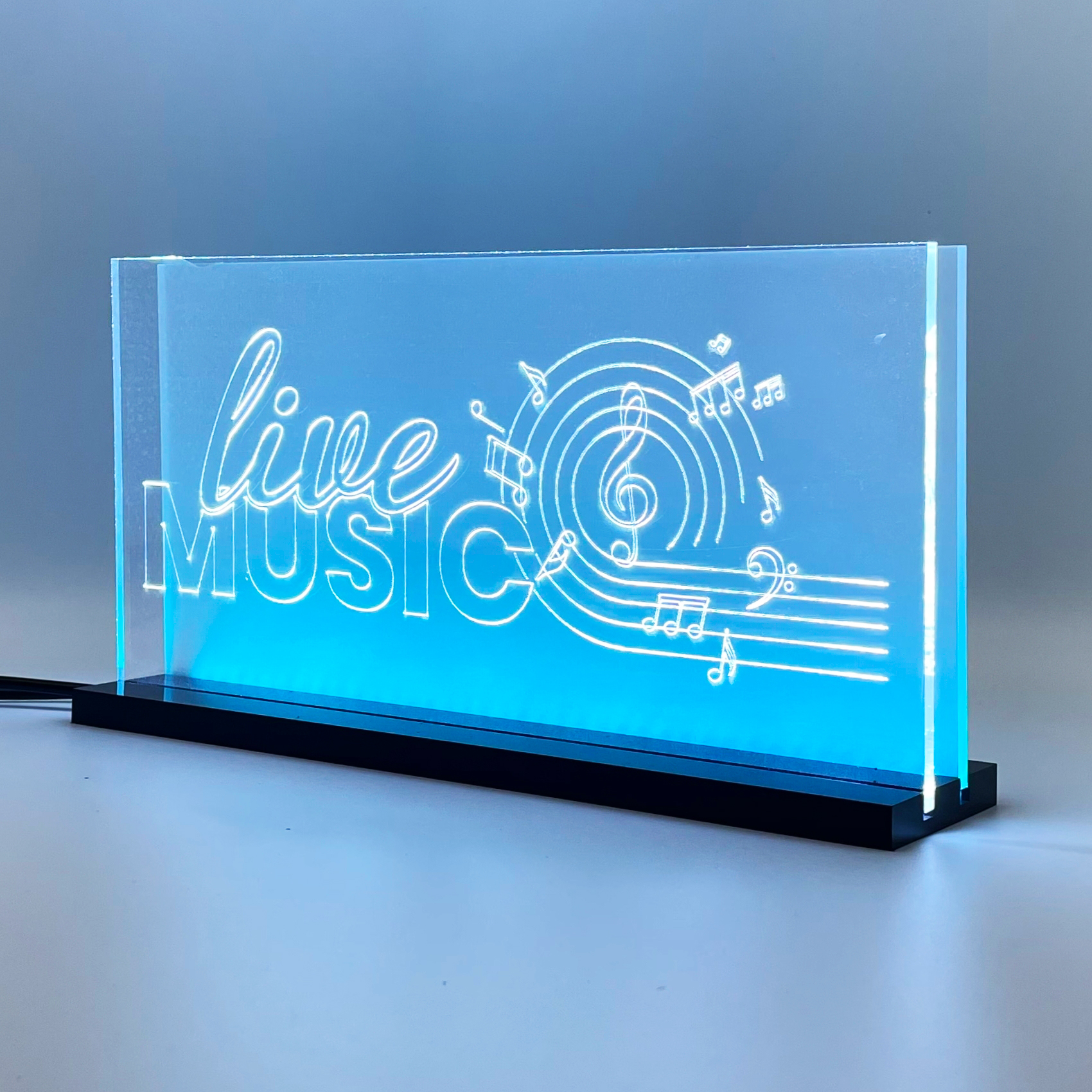 Enseigne LED lumineuse LiveMusic 2D+ Blanc Bleu glacial