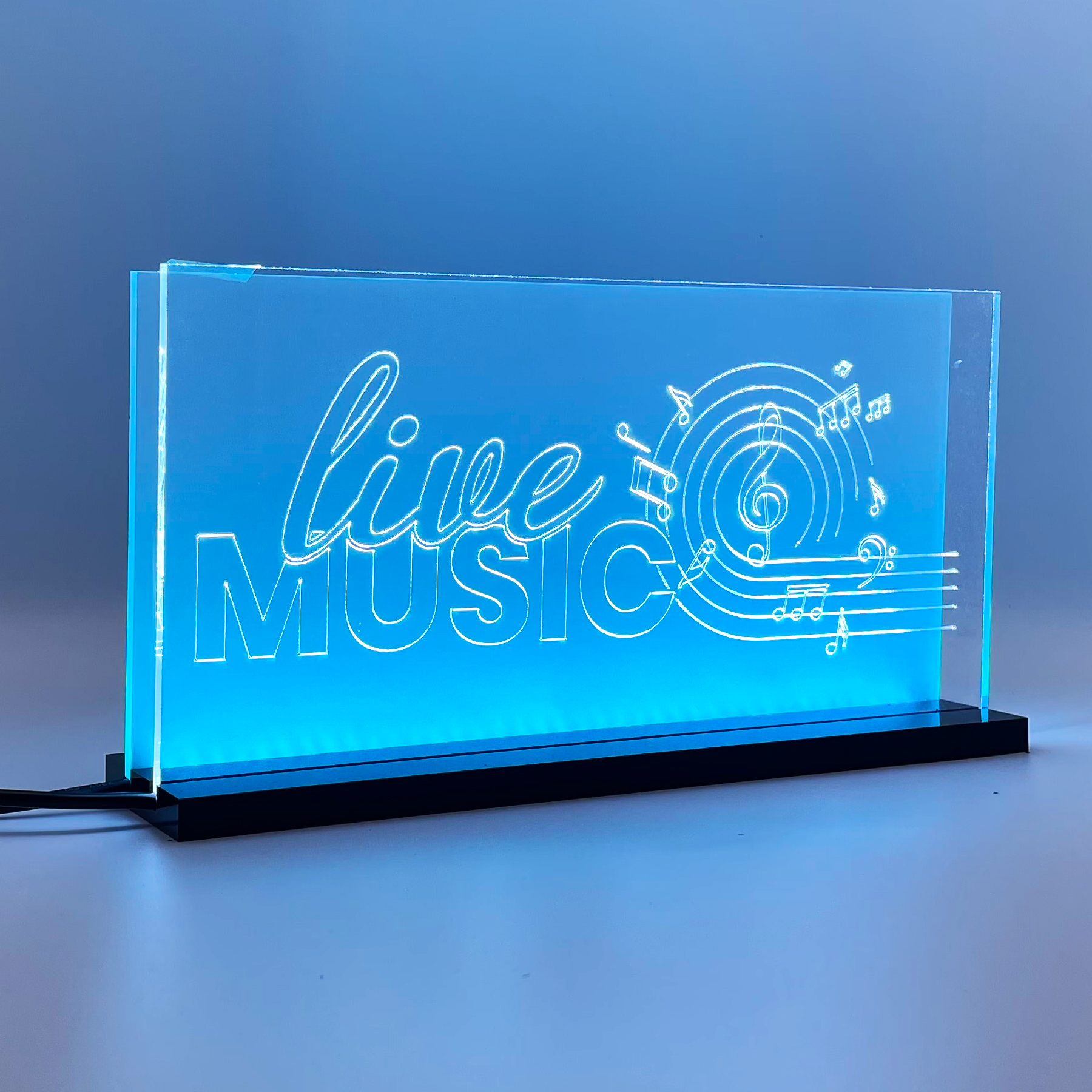 Enseigne LED lumineuse LiveMusic 2D+ Blanc Bleu glacial