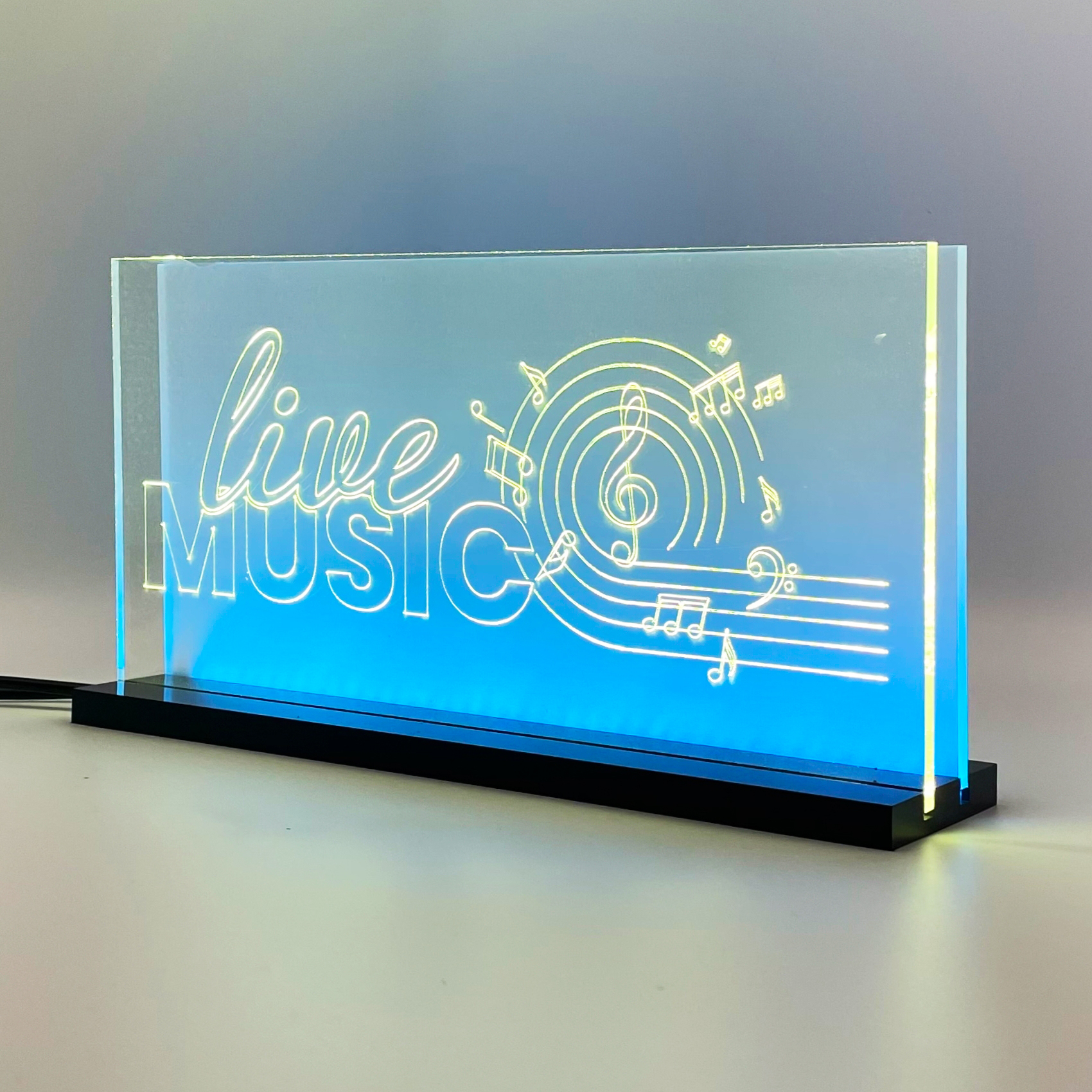 Enseigne LED lumineuse LiveMusic 2D+ Jaune Bleu glacial