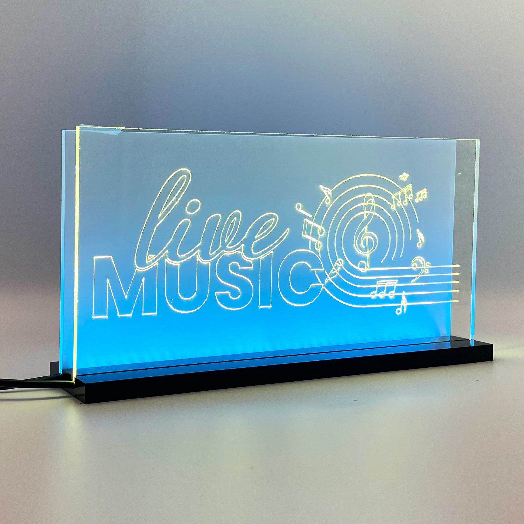 Enseigne LED lumineuse LiveMusic 2D+ Jaune Bleu glacial