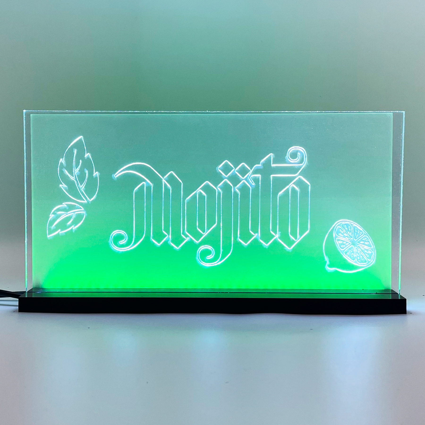 Enseigne signalétique lumineuse LED Mojito 2D+ Blanc Vert