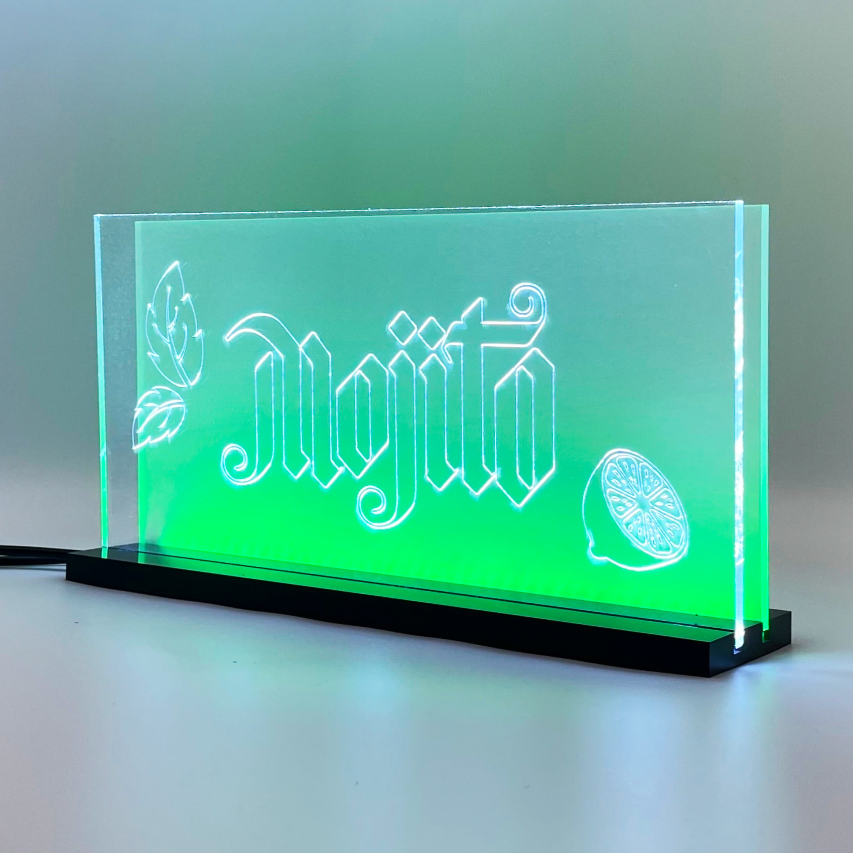 Enseigne signalétique lumineuse LED Mojito 2D+ Blanc Vert