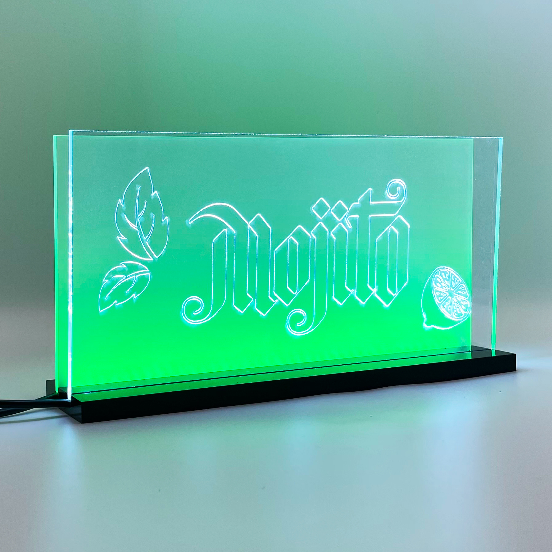 Enseigne signalétique lumineuse LED Mojito 2D+ Blanc Vert