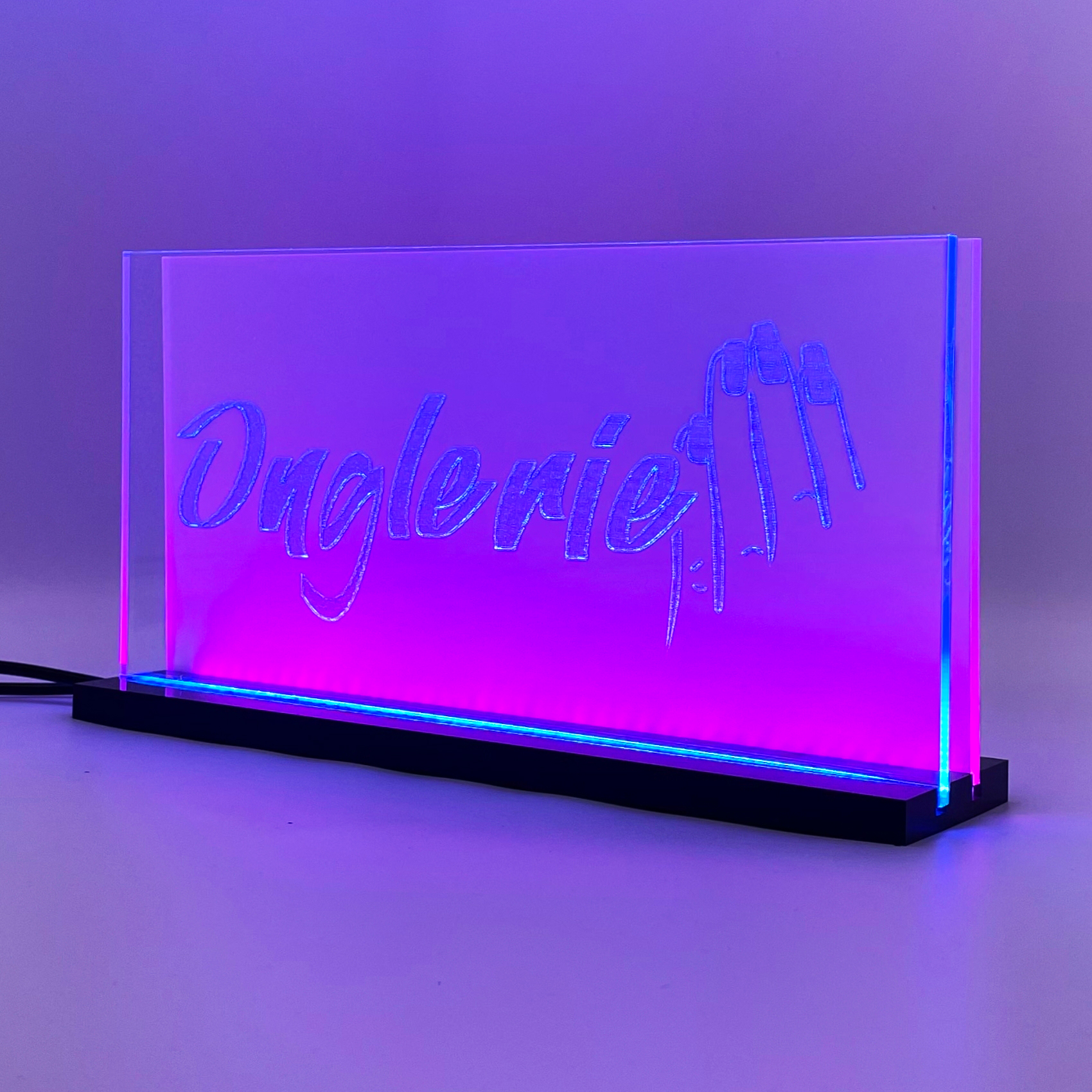 Enseigne lumineuse LED Onglerie 2d+ Bleu Fuchsia