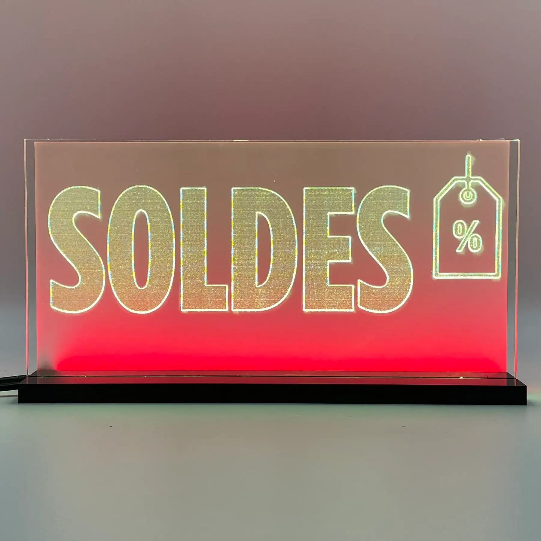 Signalétique lumineuse LED Soldes 2D+ Jaune Rouge