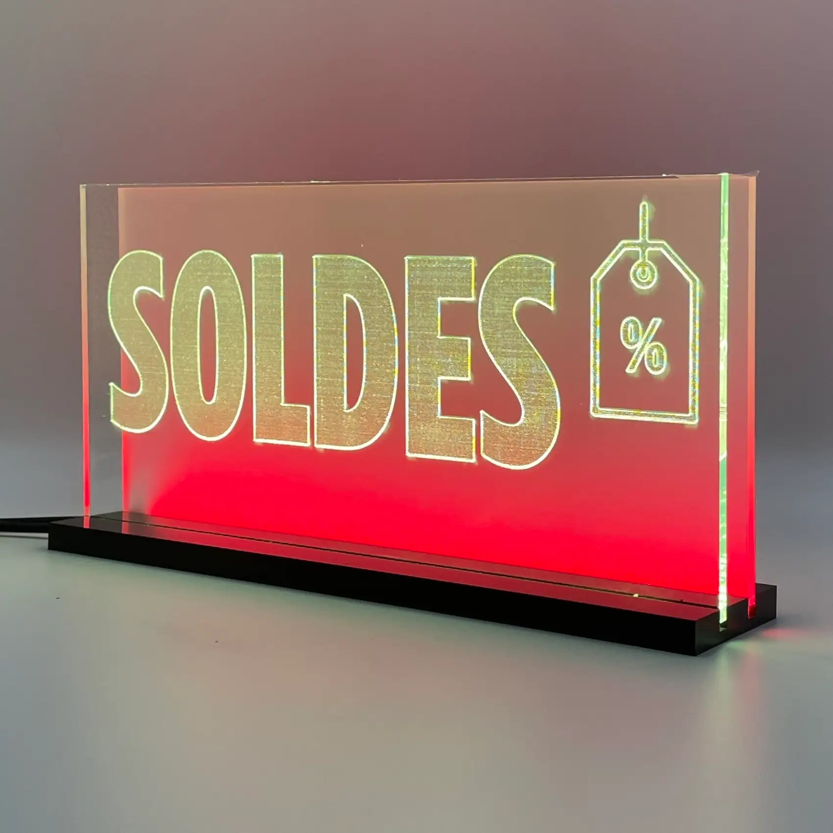 Signalétique lumineuse LED Soldes 2D+ Jaune Rouge