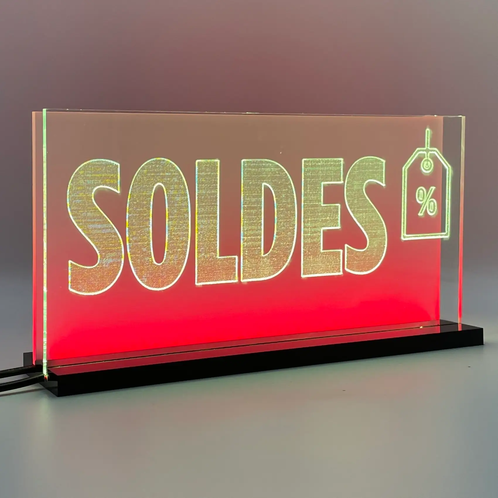 Signalétique lumineuse LED Soldes 2D+ Jaune Rouge